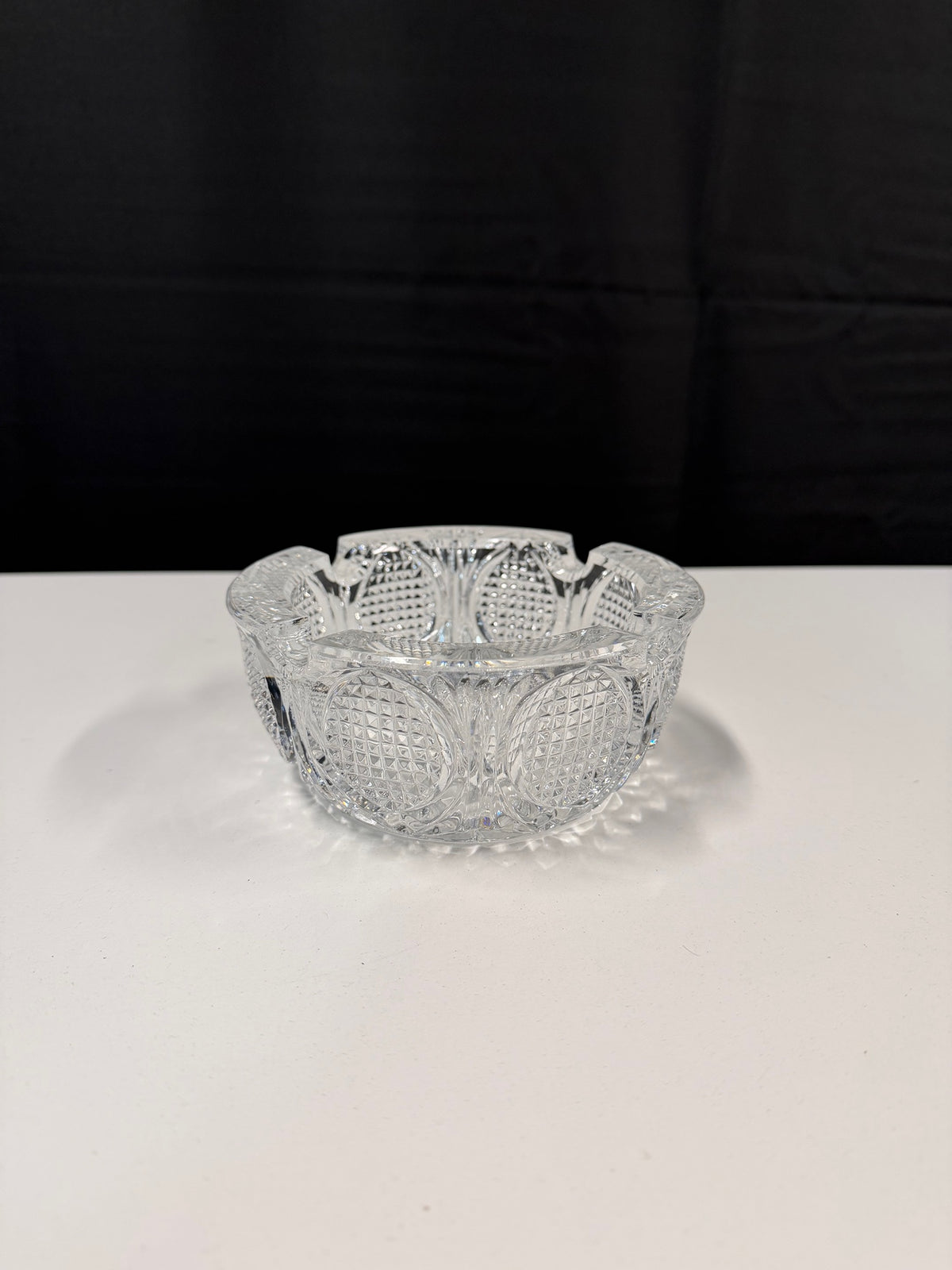 Clear Cut Glass Ashtray with Ornate Pattern