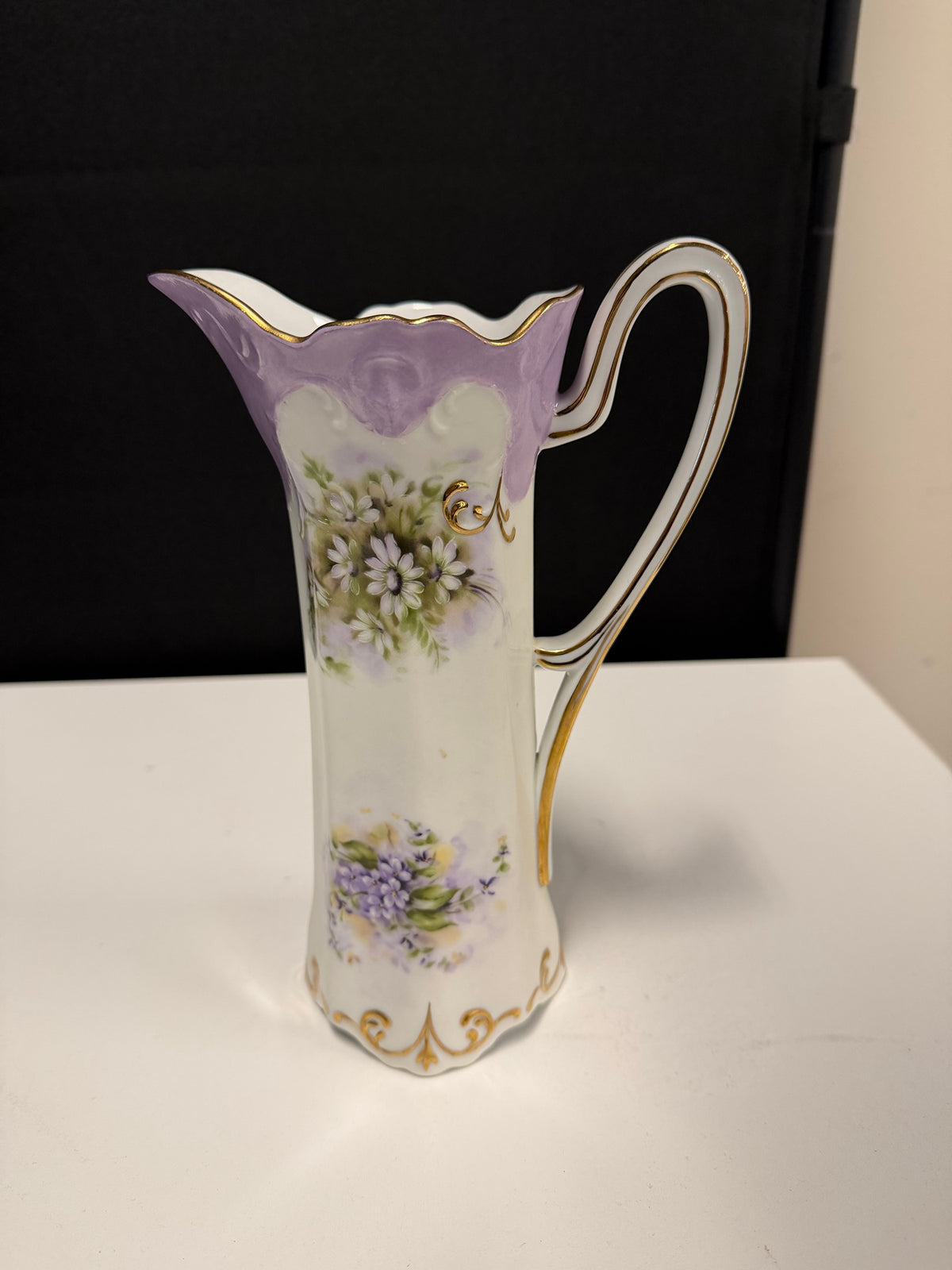 Hand Painted Lavender Floral Porcelain Pitcher with Gold Trim | Flowers, Inc. Balloons