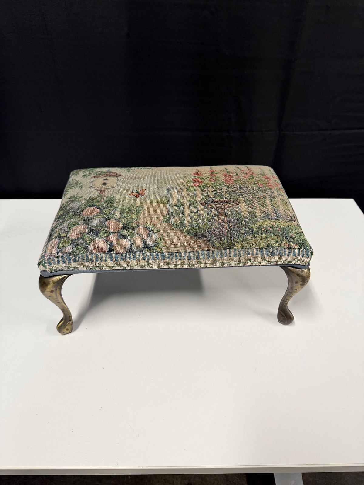 Vintage Tapestry Upholstered Footstool with Cabriole Legs