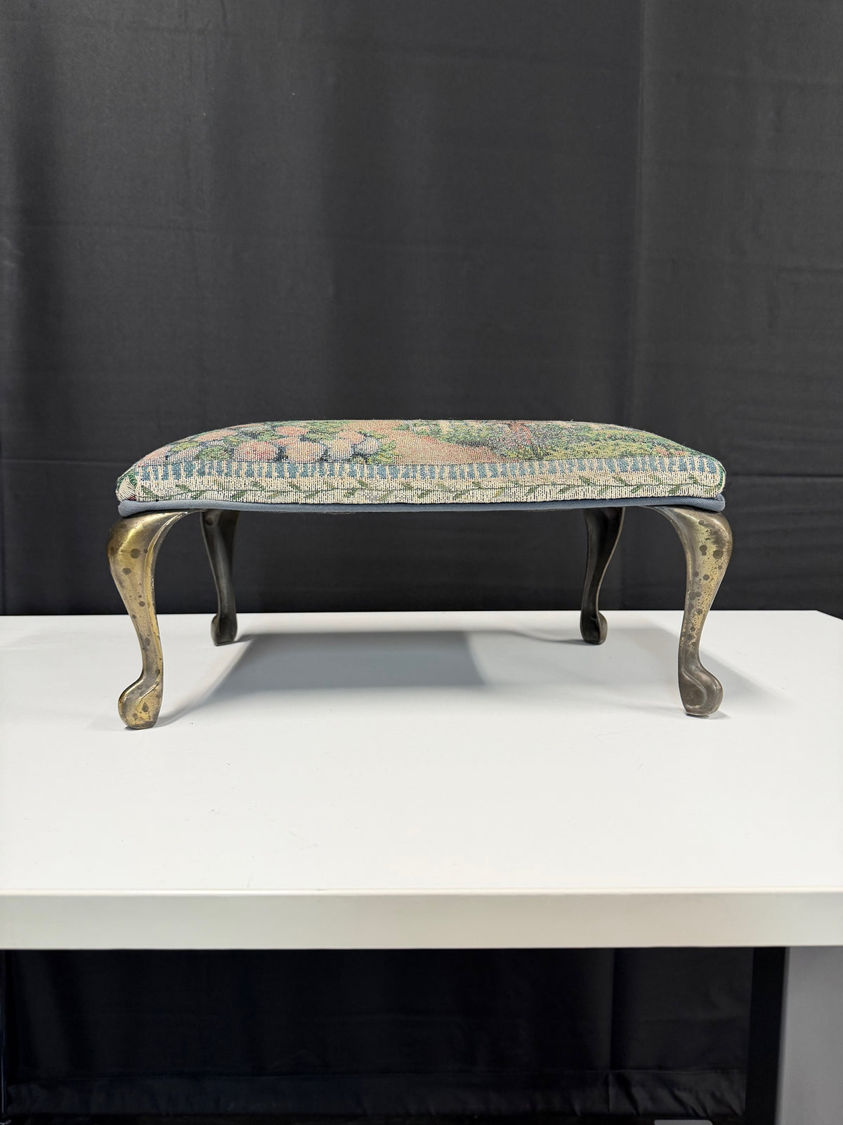 Vintage Tapestry Upholstered Footstool with Cabriole Legs