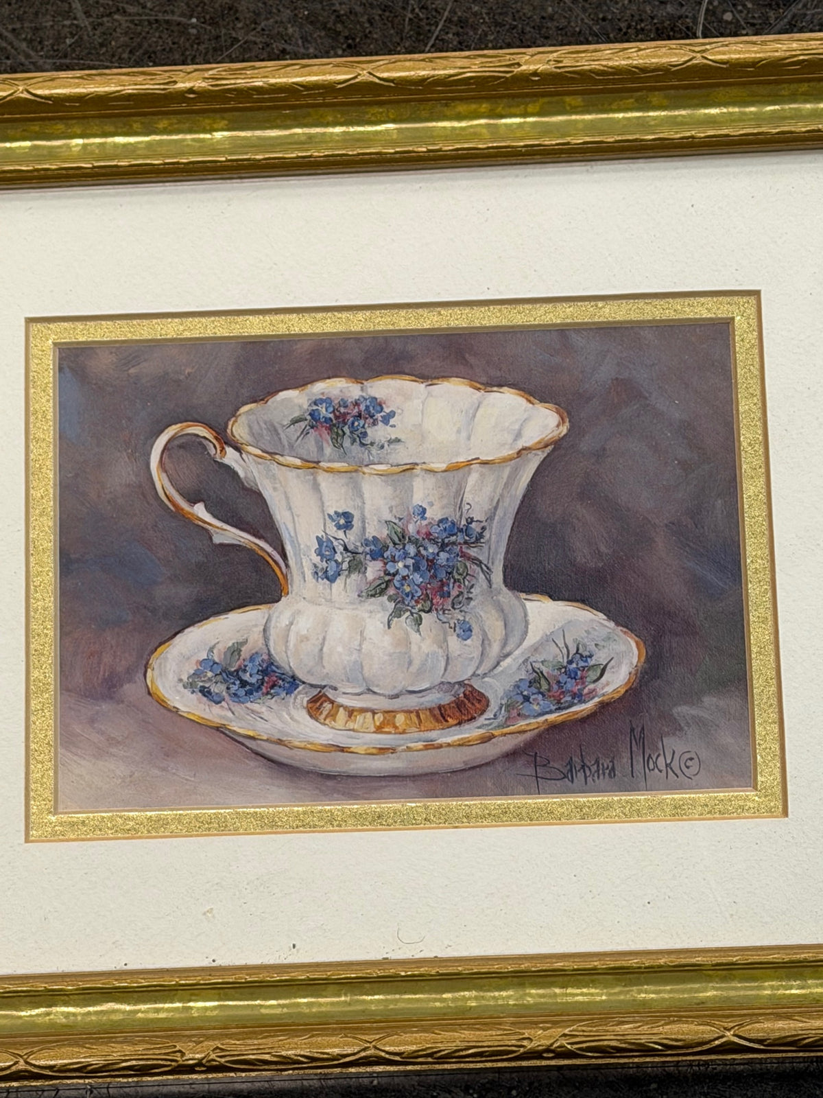 Barbara Mocke Floral Teacup Print in Gold Frame