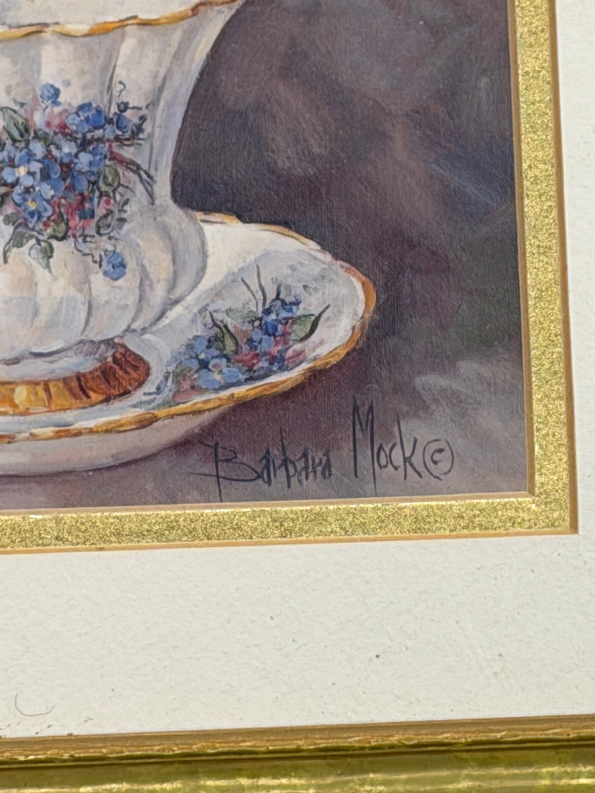 Barbara Mocke Floral Teacup Print in Gold Frame
