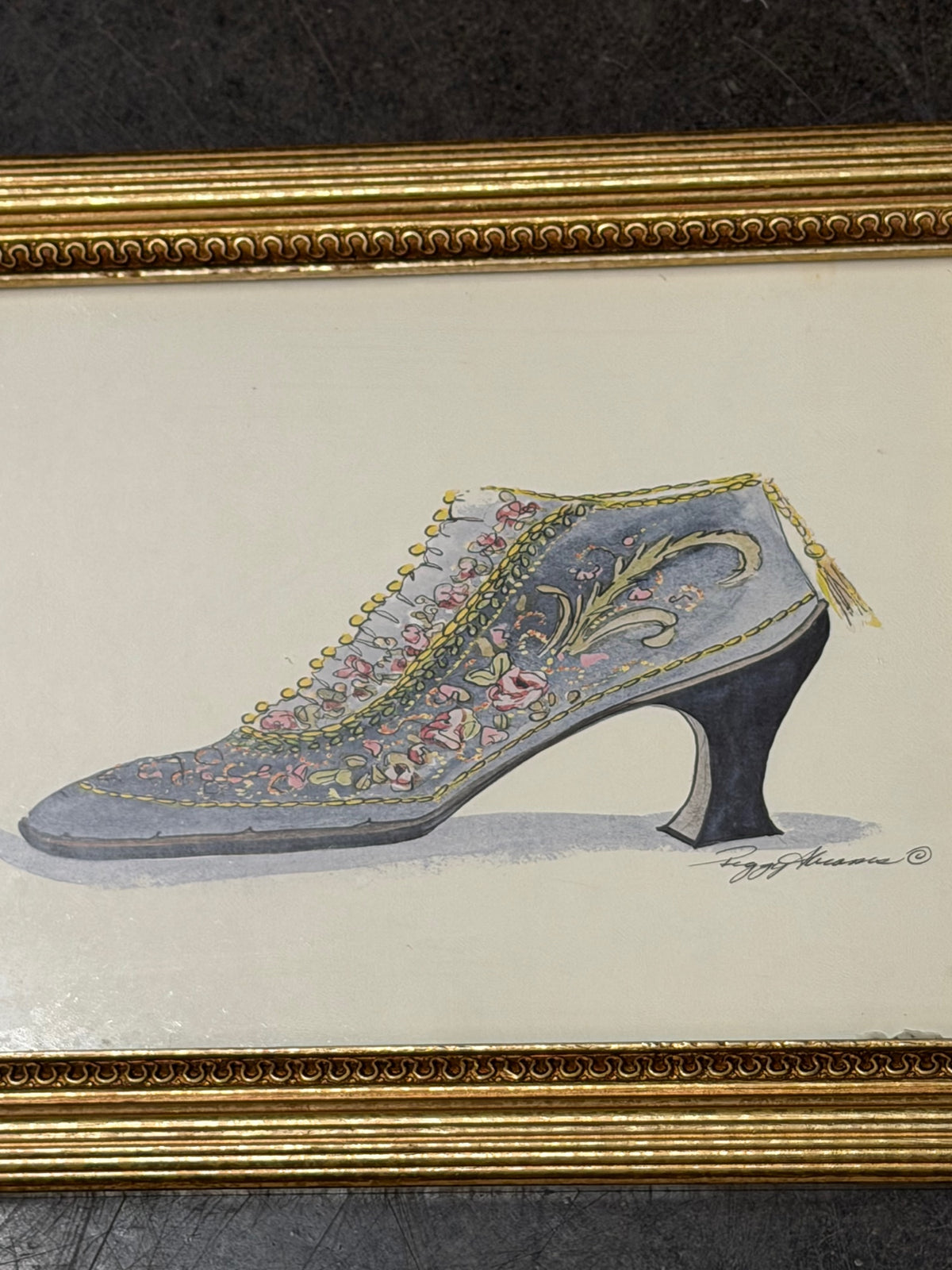 Peggy Kincaid Decorative Shoe Print in Gold Frame