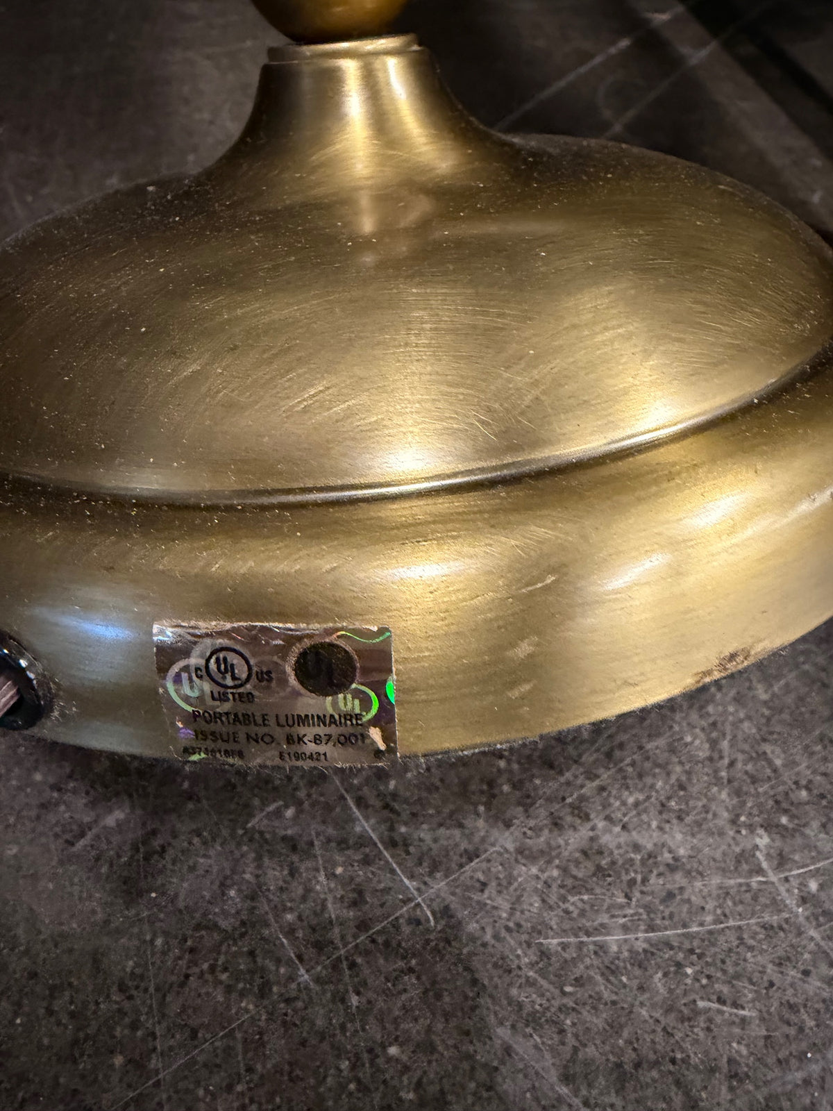 Brass-Toned Curved Arm Desk Lamp with Frosted Glass Shade
