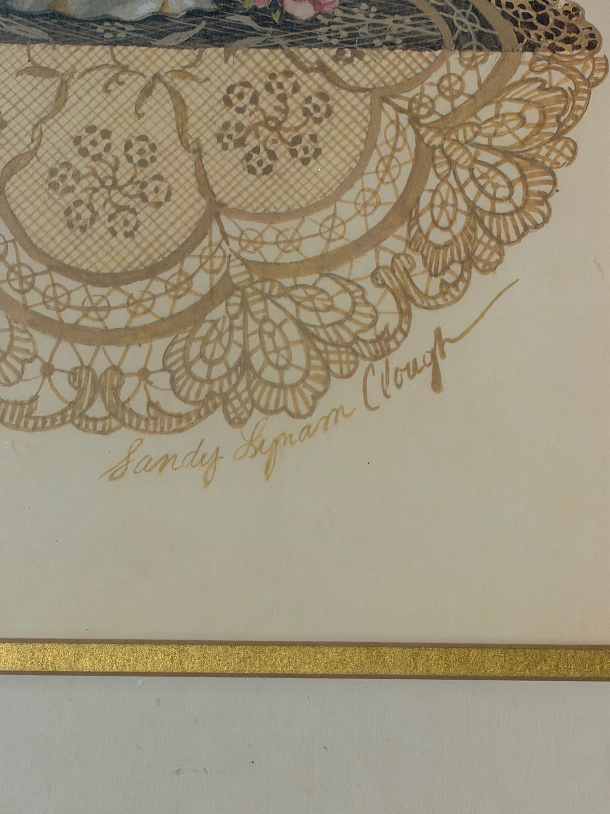 Sandy Lynam Clough Floral Teapot Art Print in Gold Frame