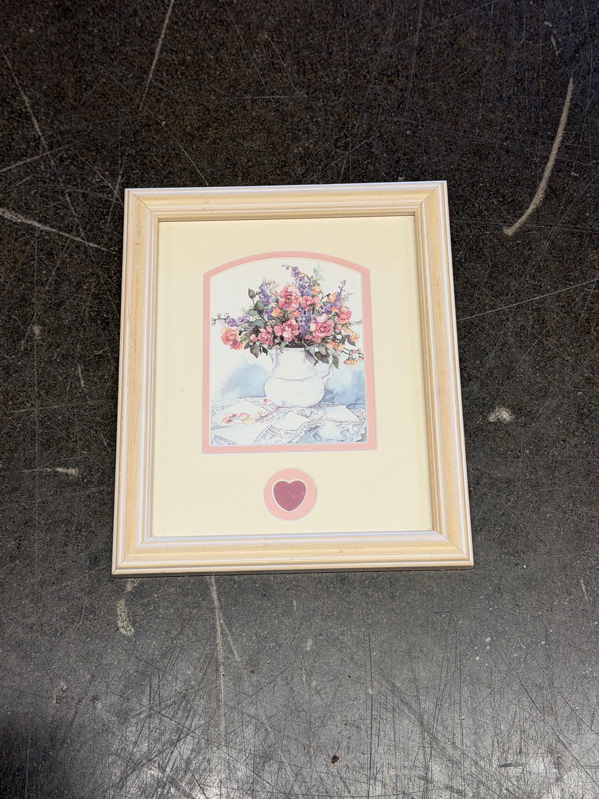 Pastel Floral Framed Print with Heart Accent