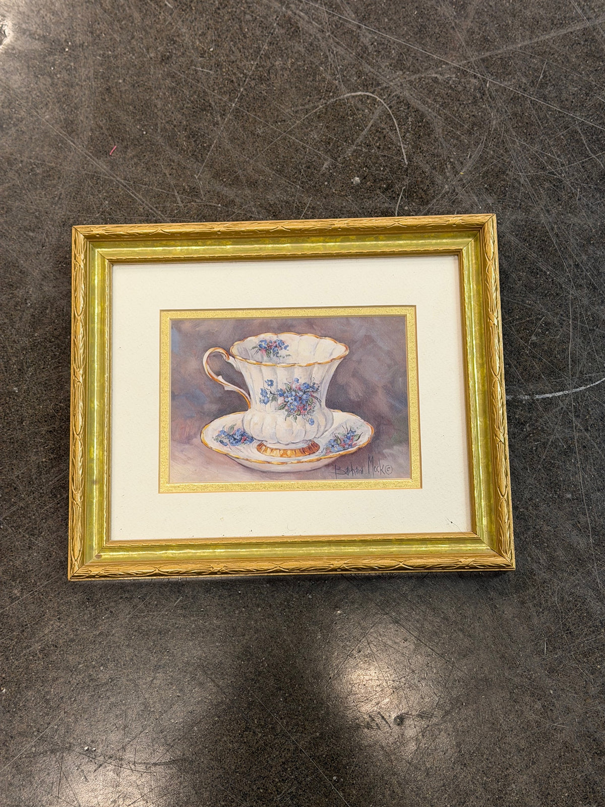 Barbara Mocke Floral Teacup Print in Gold Frame