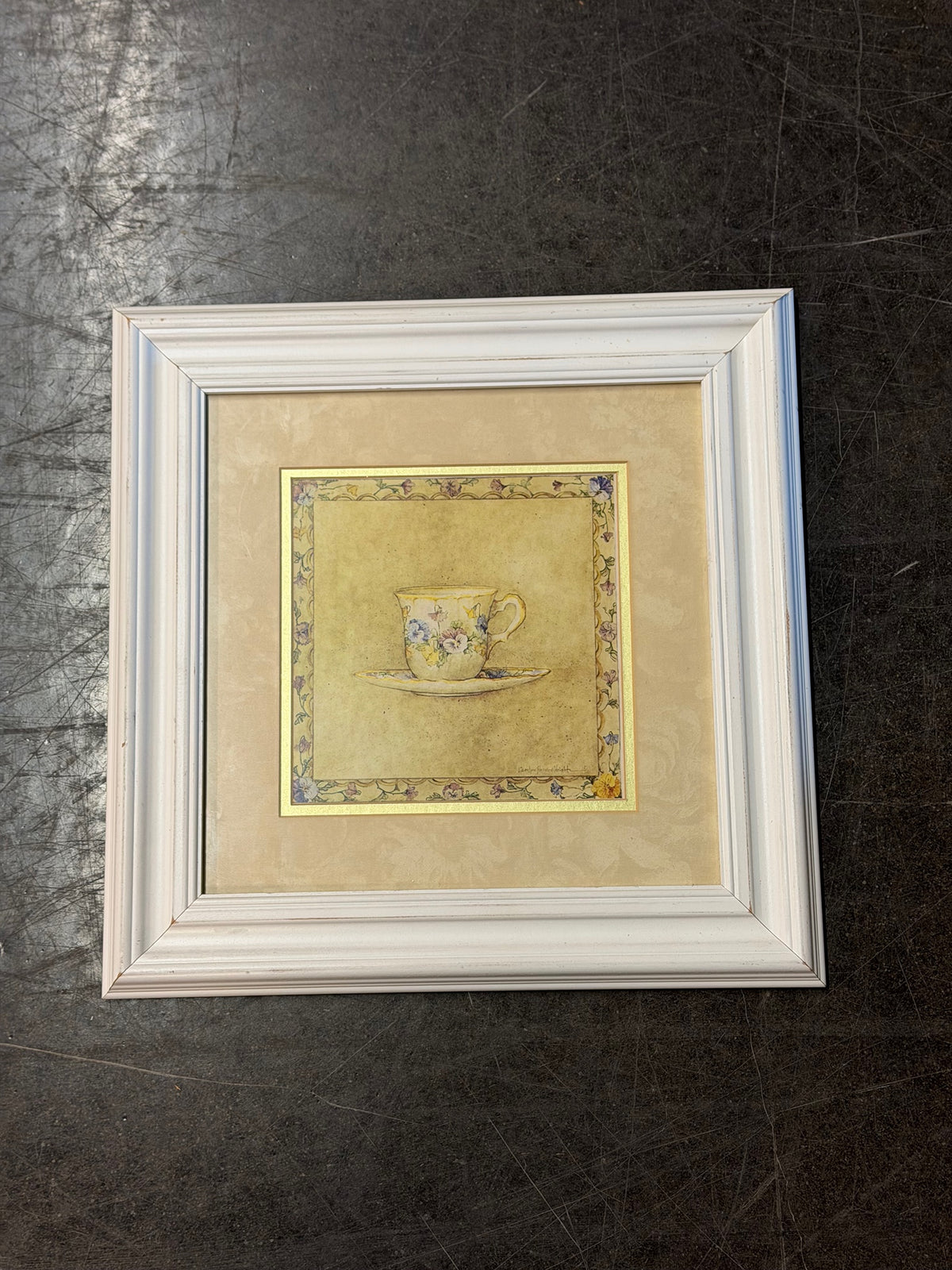 White Framed Floral Teacup Wall Art