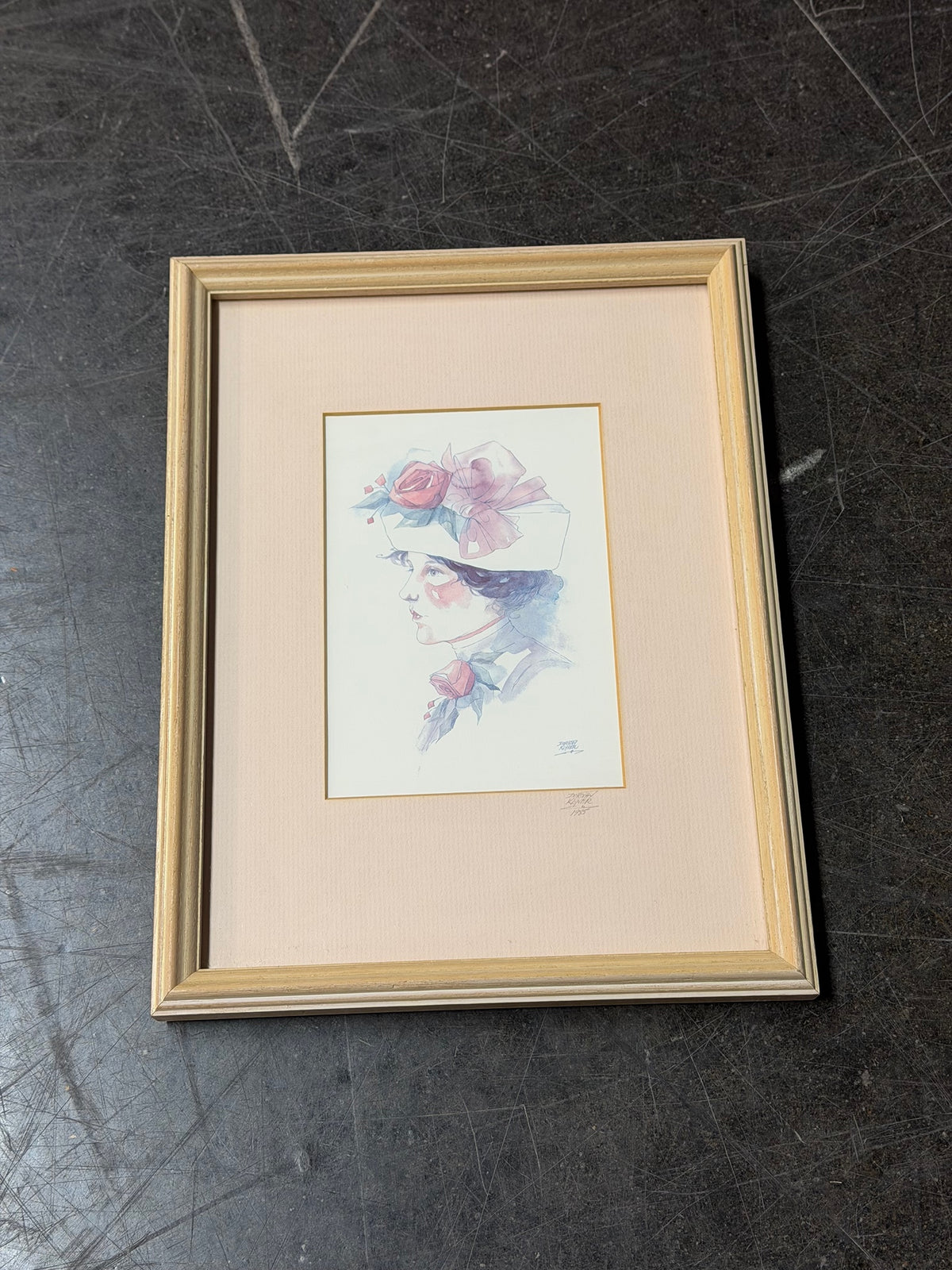 Vintage Dorothy Klyver Watercolor Portrait Art Print in Wood Frame