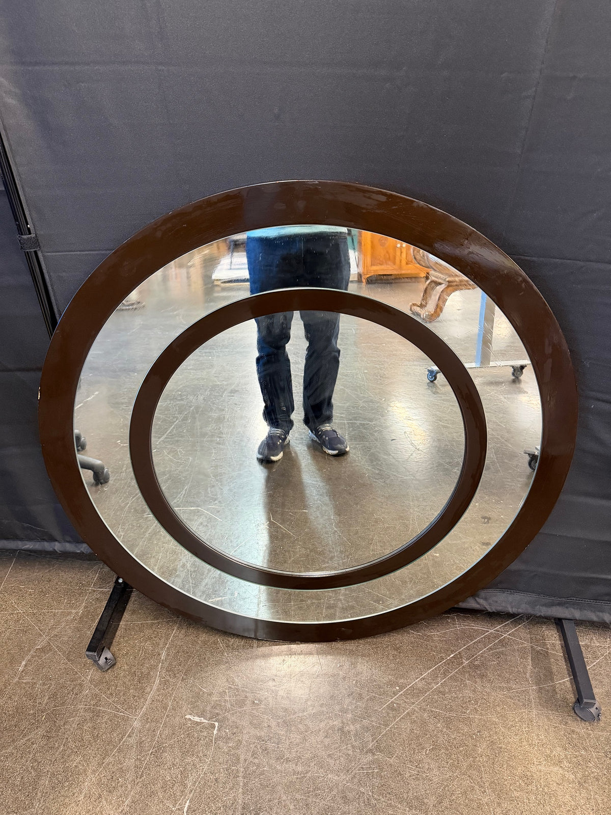 Dark Brown Round Mirror with Concentric Design