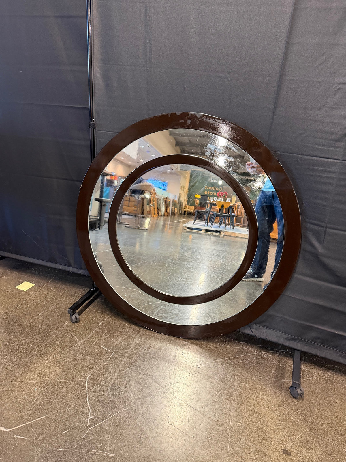 Dark Brown Round Mirror with Concentric Design