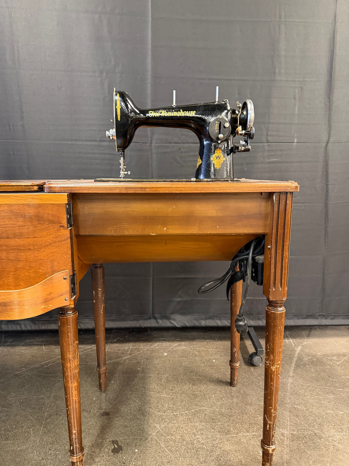 Free Westinghouse Black Vintage Sewing Machine in Wood Cabinet