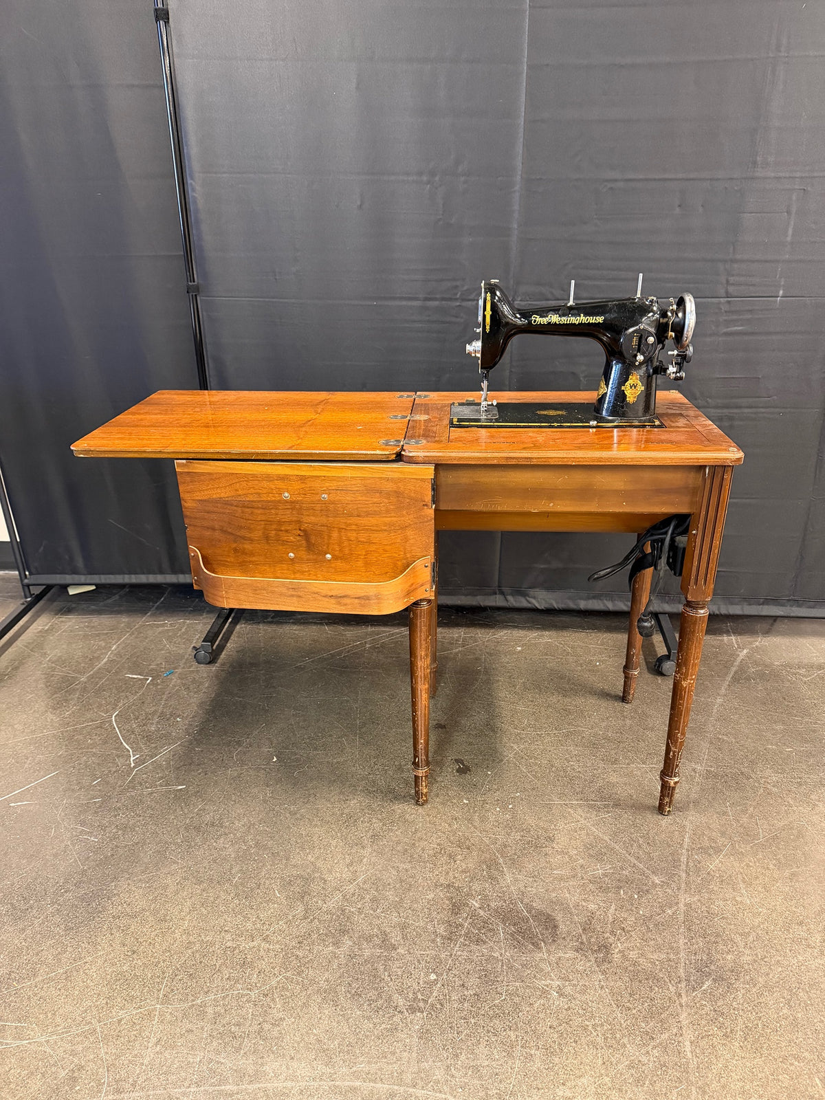 Free Westinghouse Black Vintage Sewing Machine in Wood Cabinet