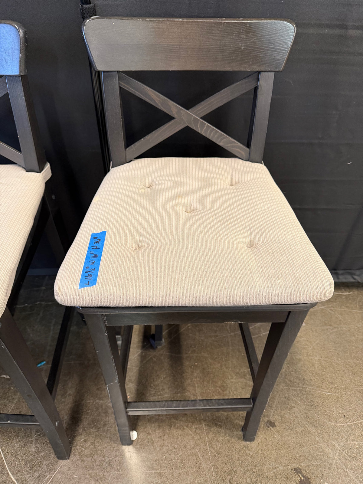 IKEA INGOLF Dark Wood X-Back Counter Stool with Upholstered Seat