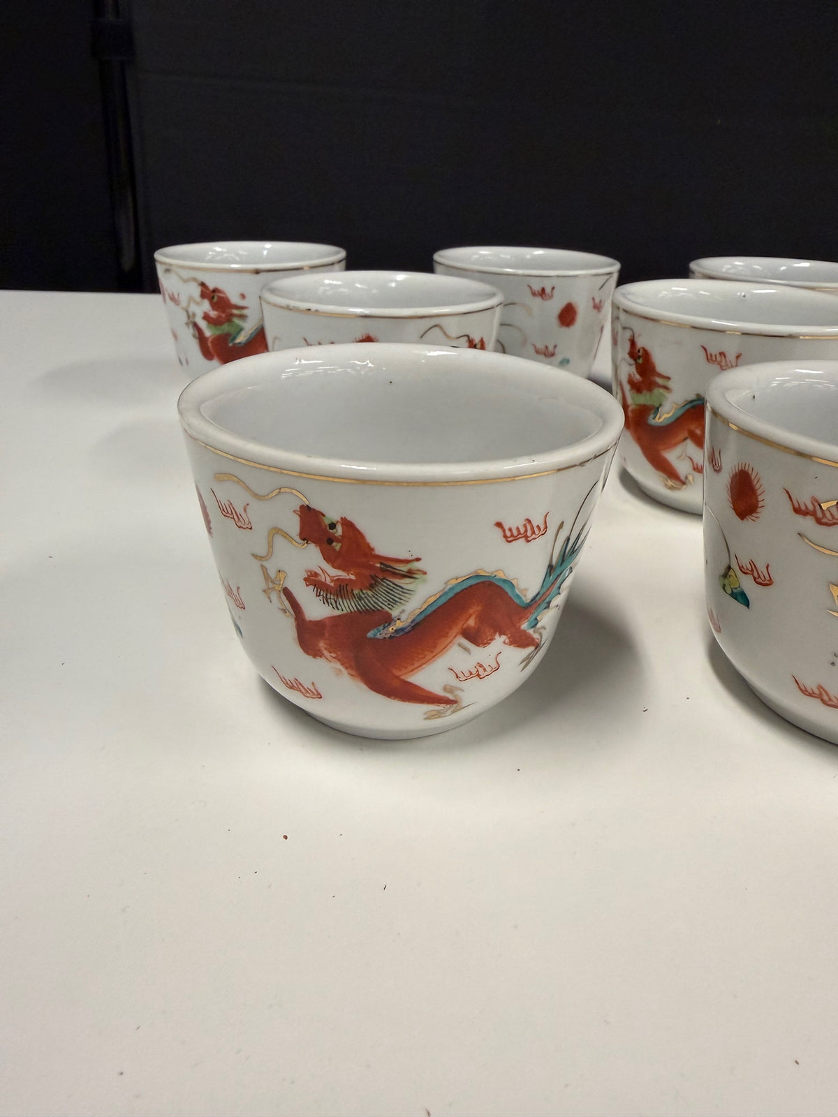 Seven Chinese Porcelain Dragon Teacups