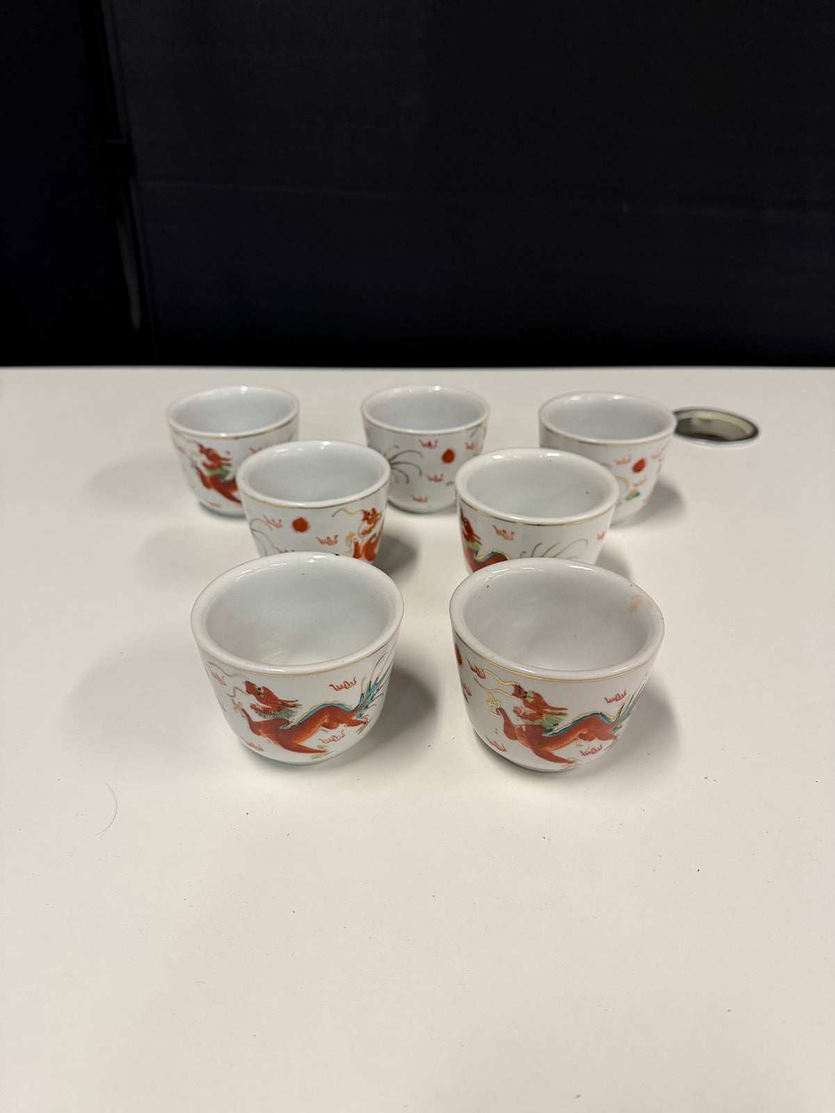 Seven Chinese Porcelain Dragon Teacups