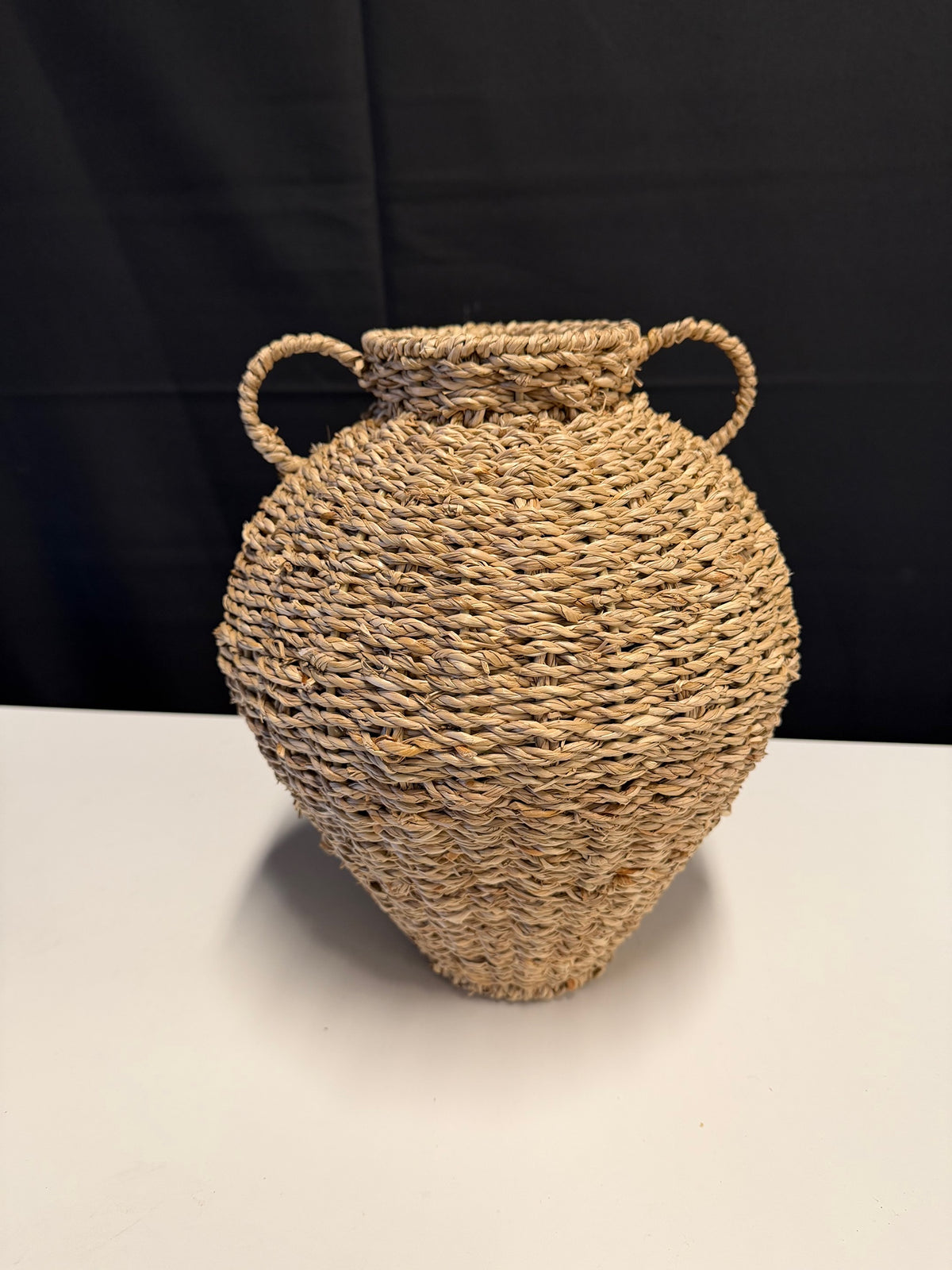 Natural Woven Fiber Urn-Shaped Basket with Handles
