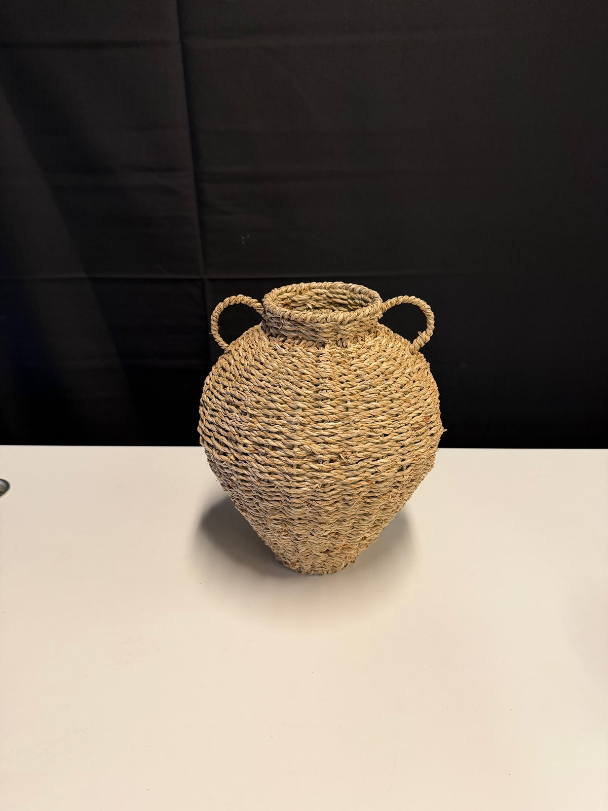 Natural Woven Fiber Urn-Shaped Basket with Handles