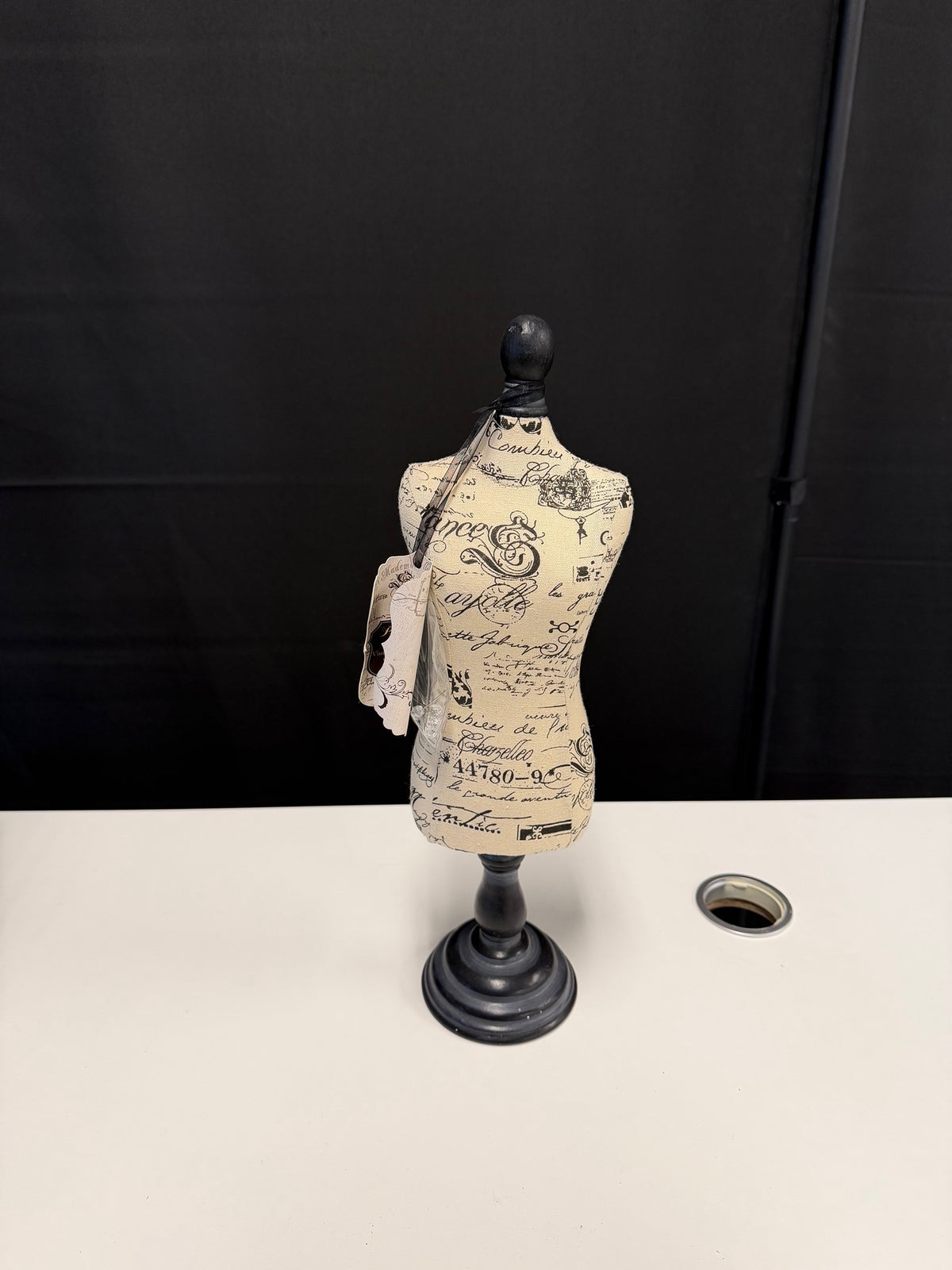 Parisian Home Vintage Style Fabric Mannequin / Jewelry Stand with French Script