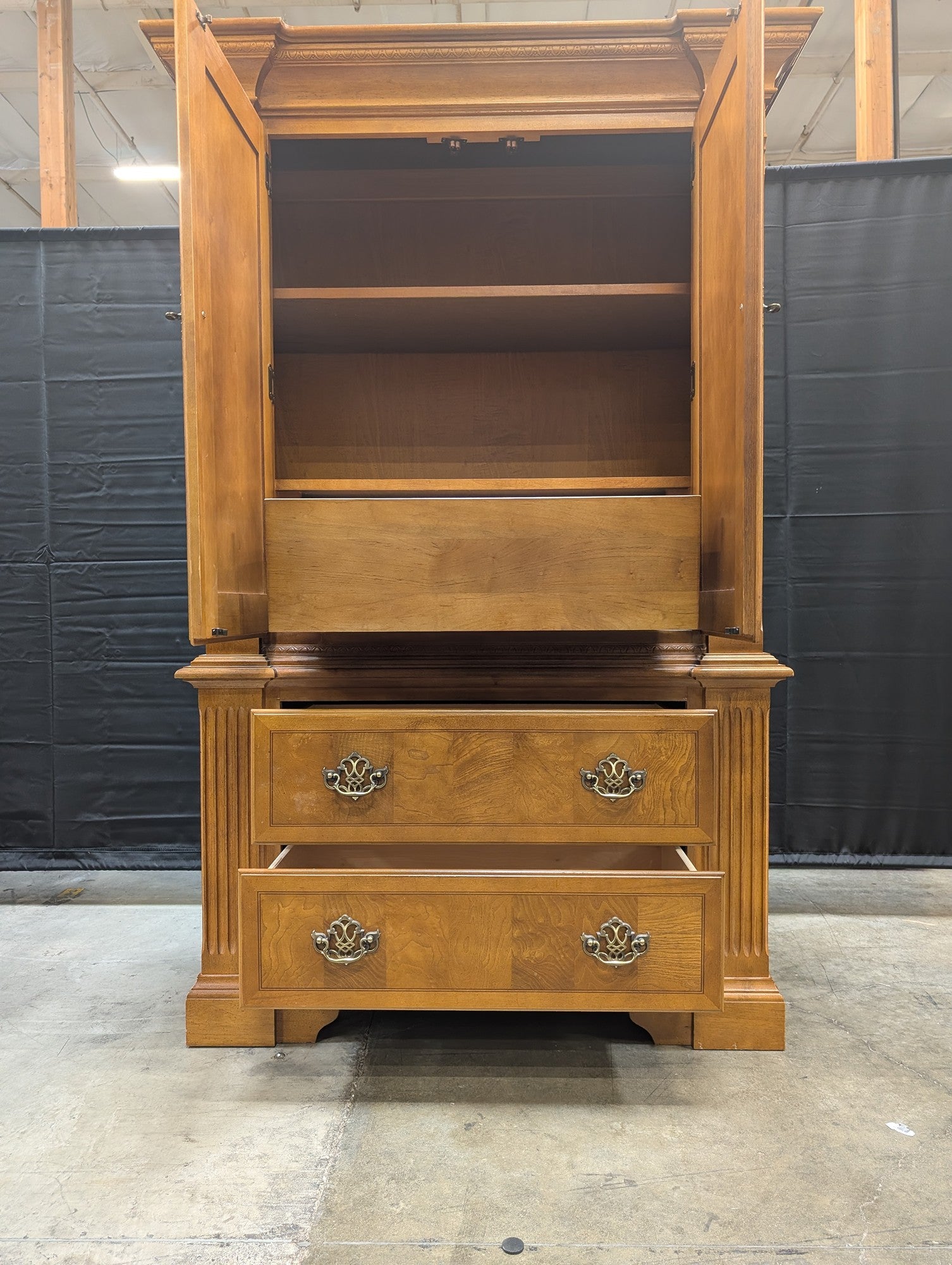 Classic Hardwood Storage Armoire with Decorative Burl Panels