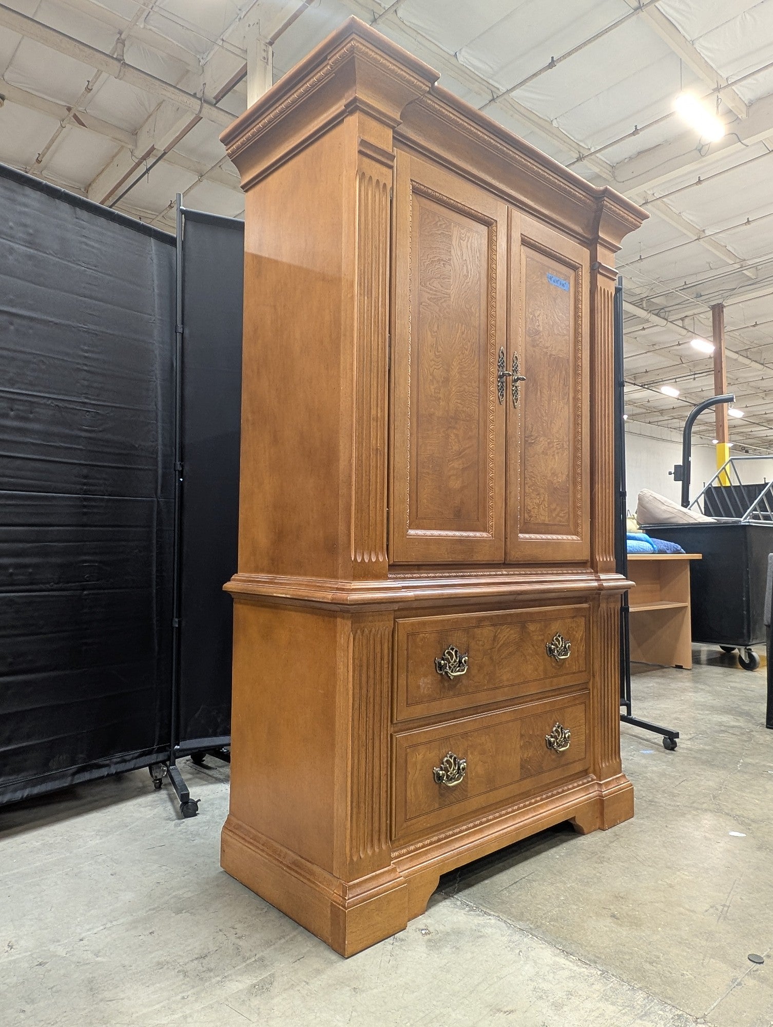Classic Hardwood Storage Armoire with Decorative Burl Panels