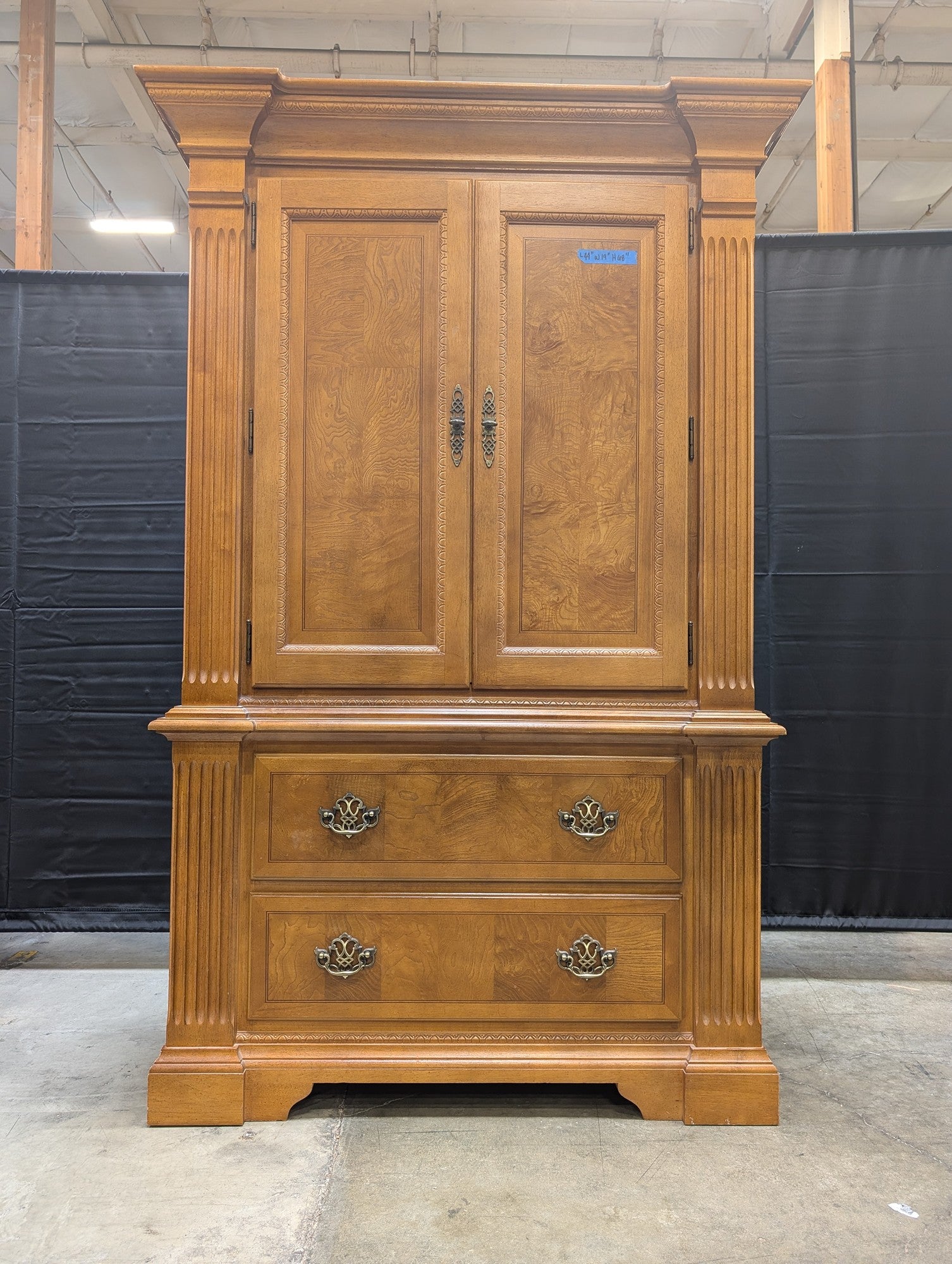 Classic Hardwood Storage Armoire with Decorative Burl Panels