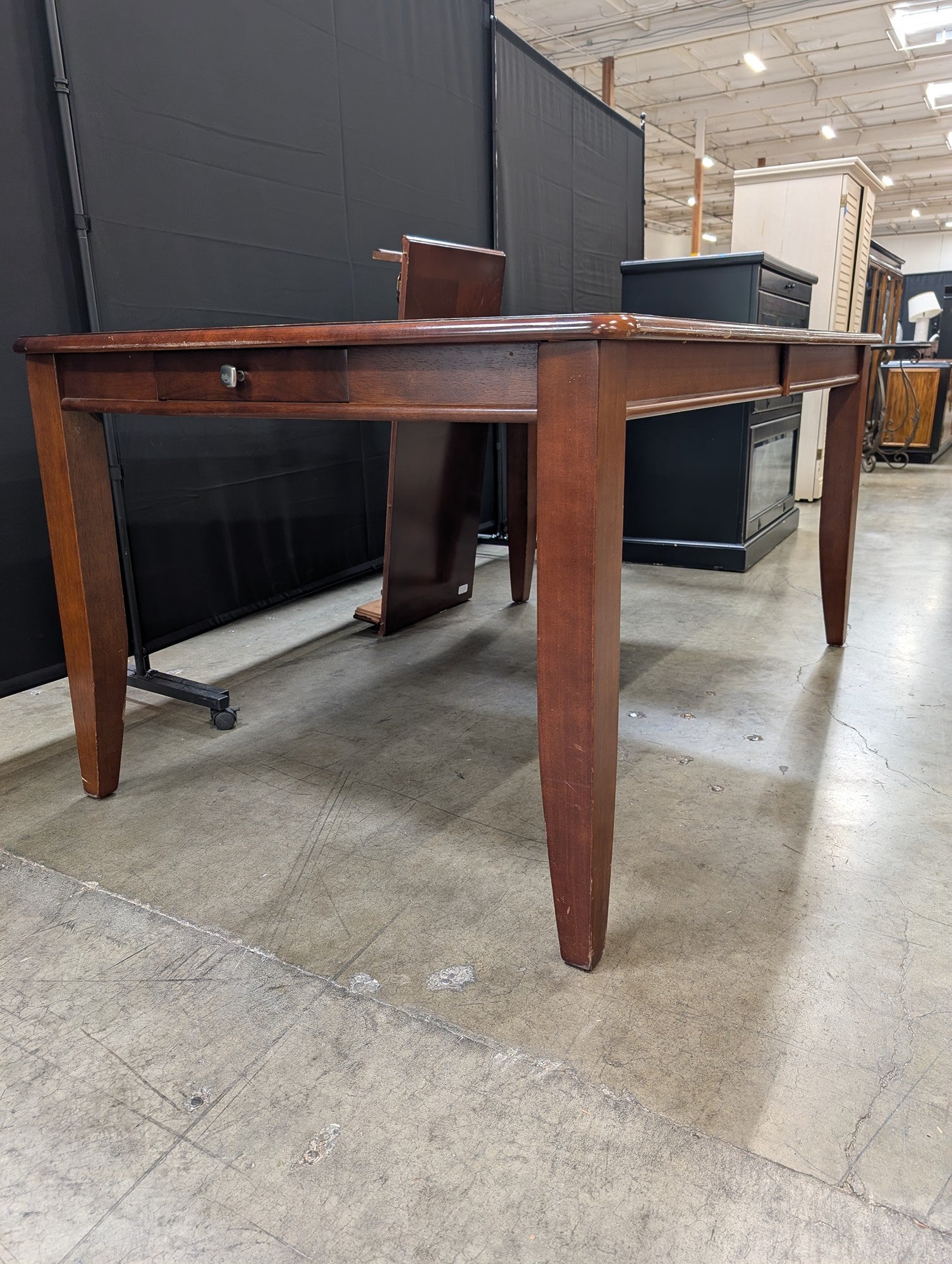 Rich Brown Wood Console Desk with Storage Drawers