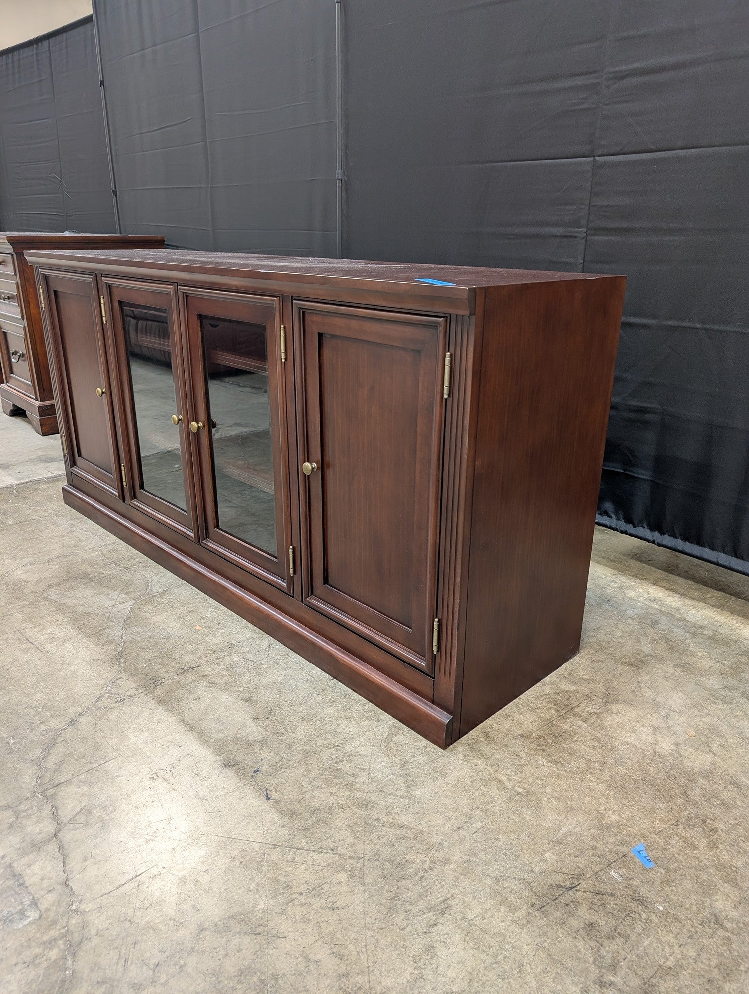 Traditional Brown Wood TV Stand with Glass Doors