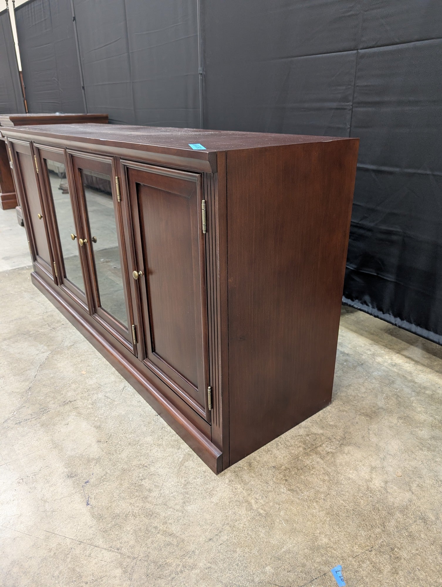 Traditional Brown Wood TV Stand with Glass Doors