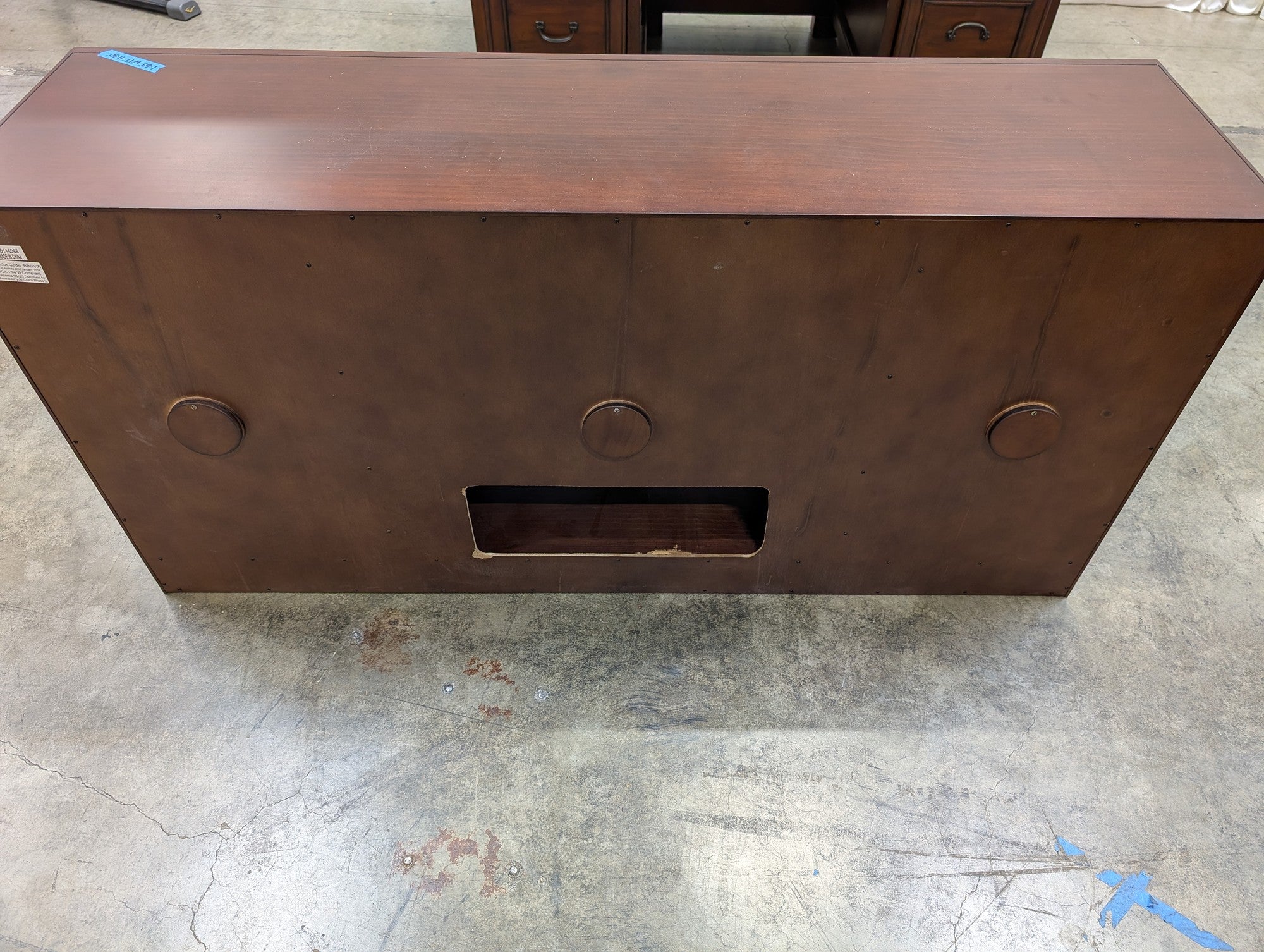 Traditional Brown Wood TV Stand with Glass Doors