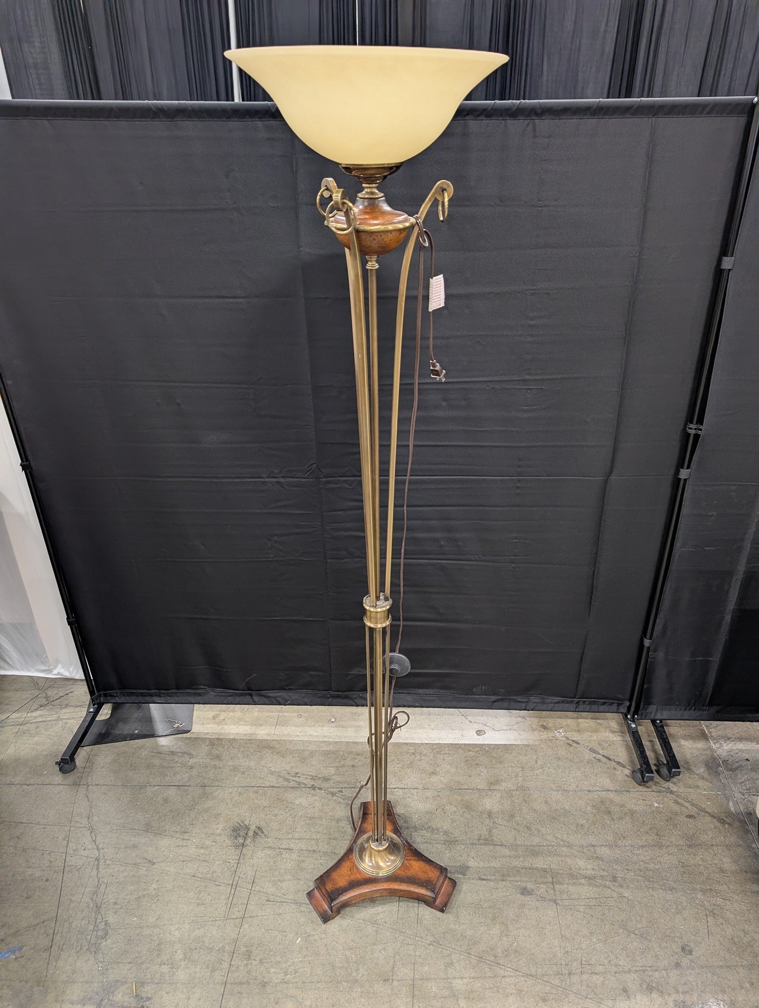 Brass Torchiere Floor Lamp with Wood Base