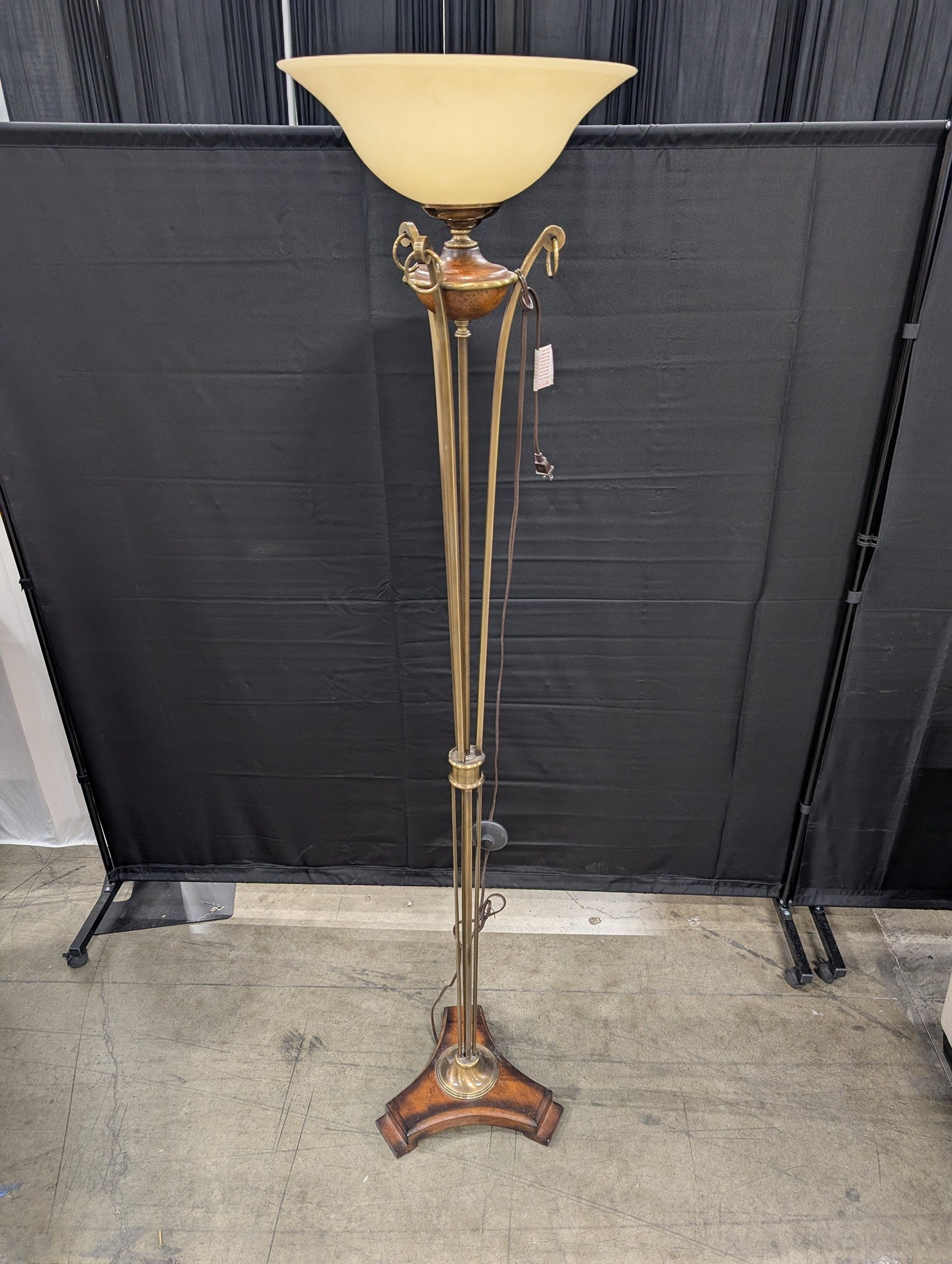 Brass Torchiere Floor Lamp with Wood Base