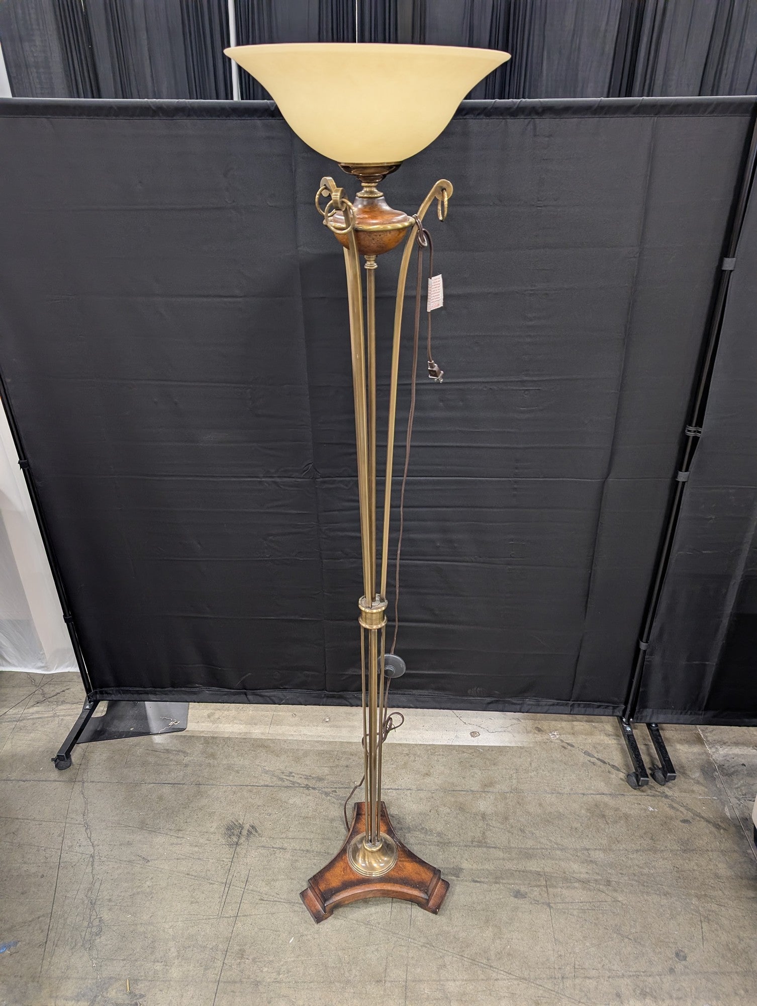 Brass Torchiere Floor Lamp with Wood Base