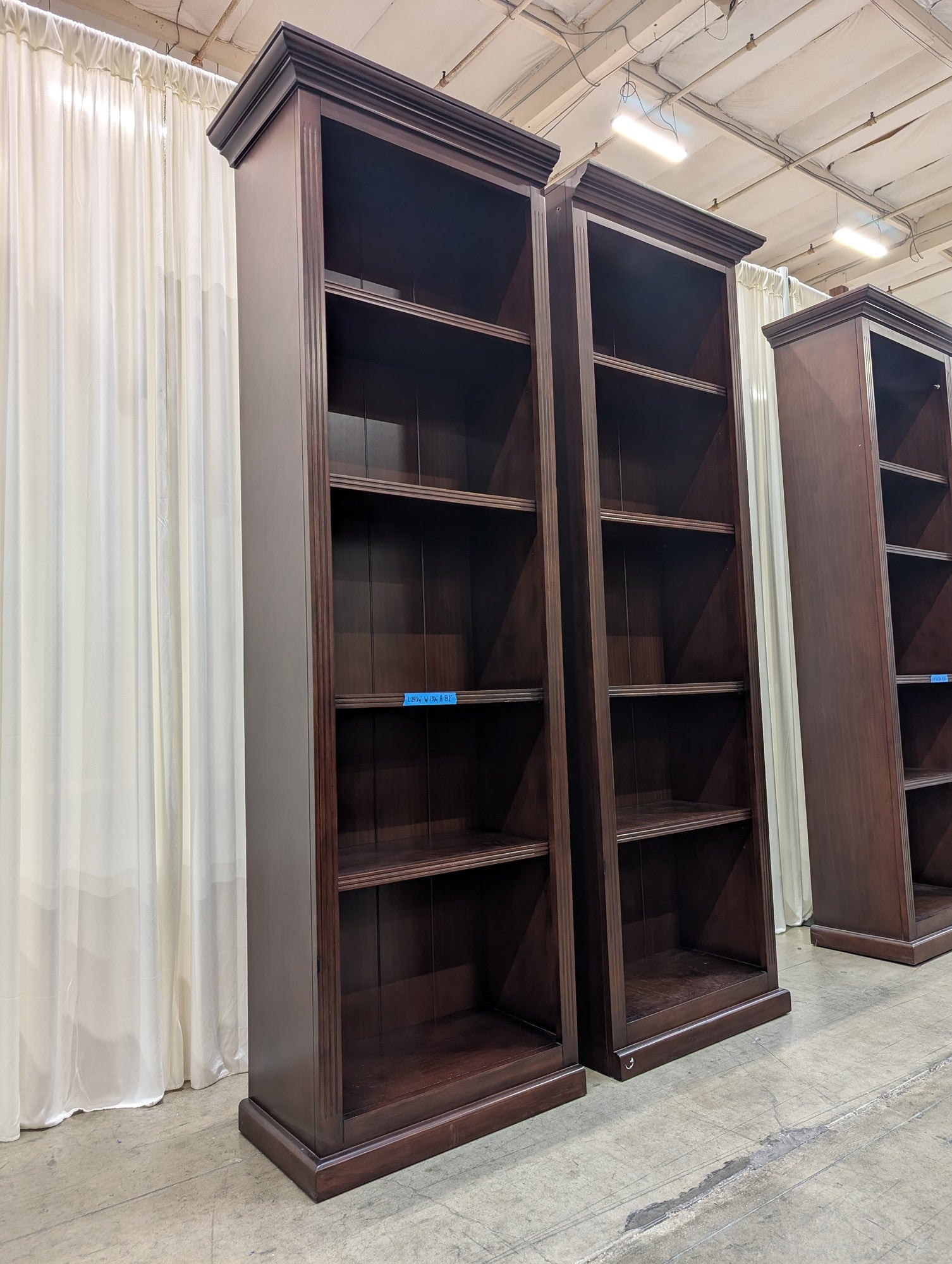 Pair of Dark Brown Wood Bookcase with Crown Molding