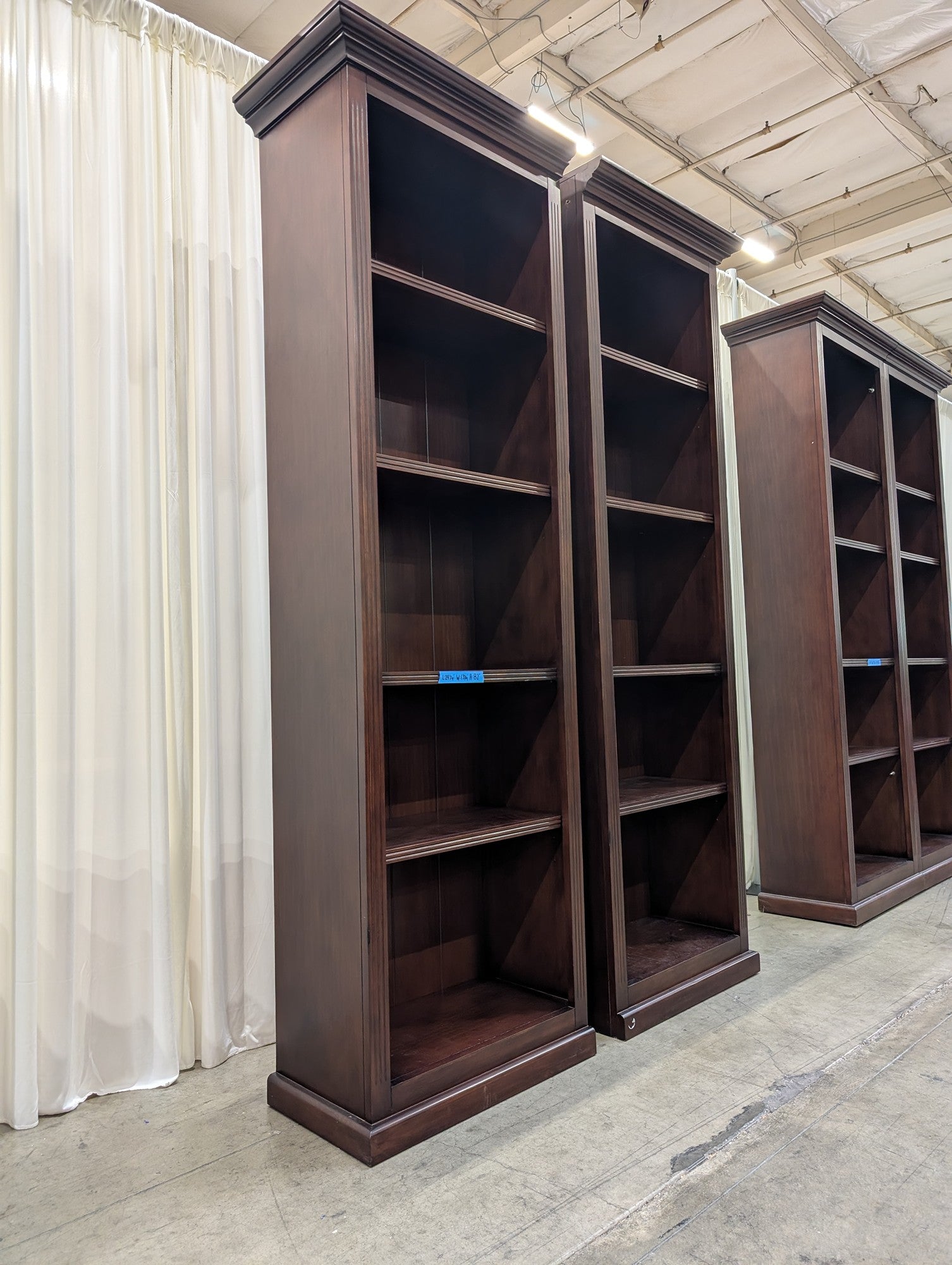 Pair of Dark Brown Wood Bookcase with Crown Molding