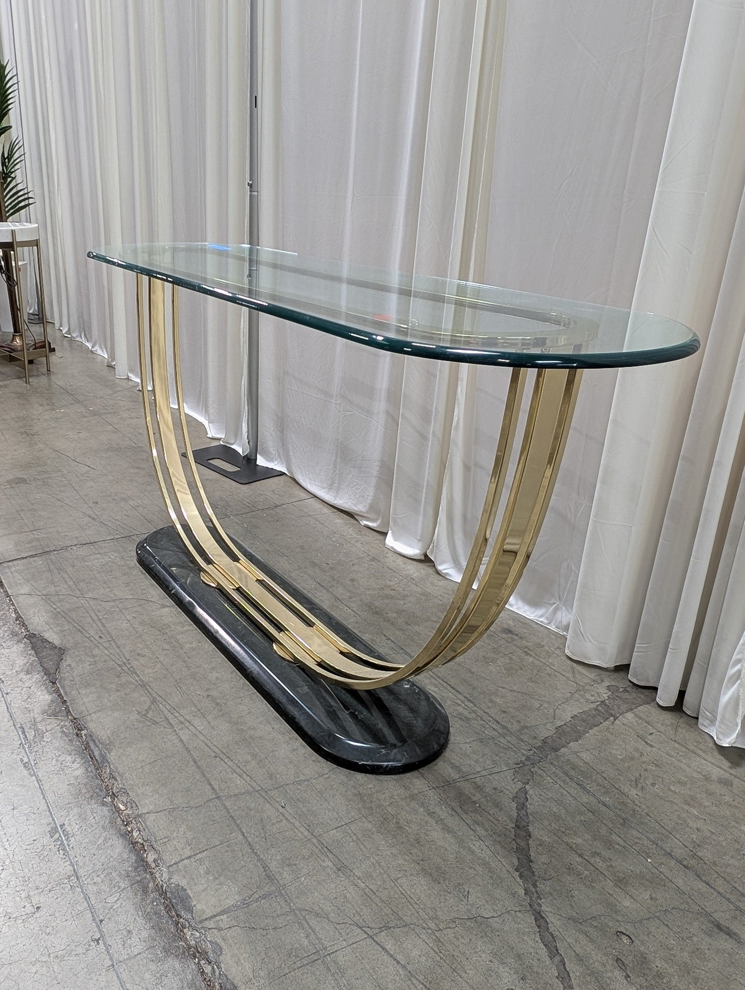 Oval Glass Brass U-Base Console Table