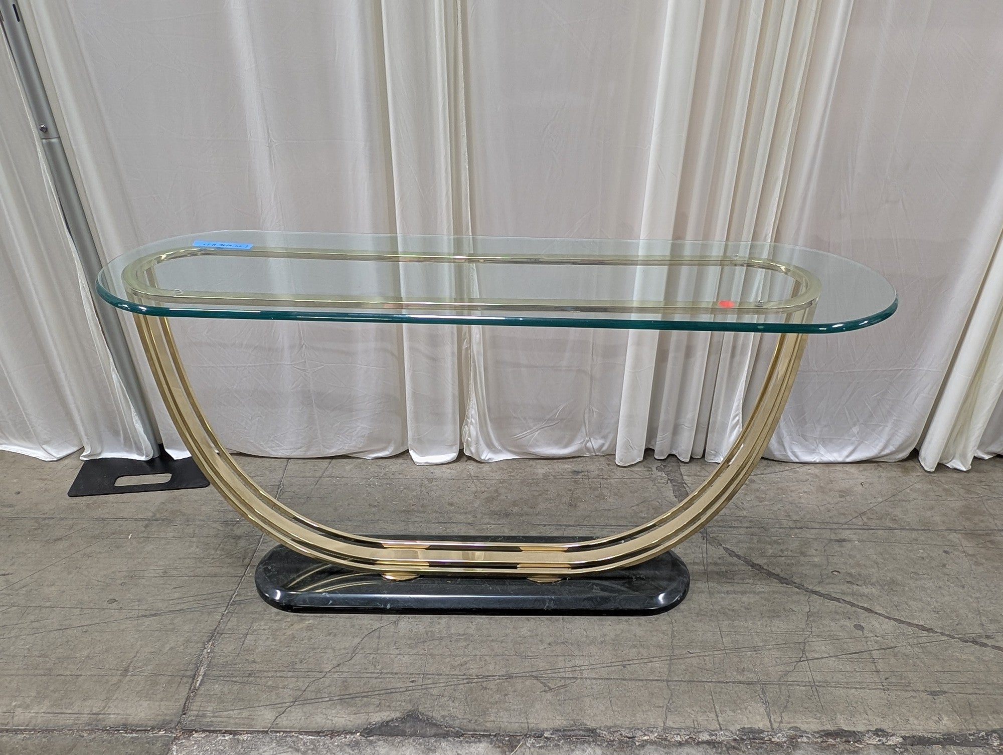 Oval Glass Brass U-Base Console Table