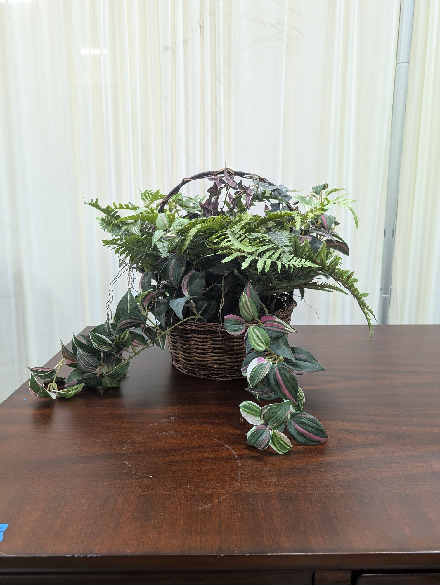 Faux Plant Arrangement in Woven Basket