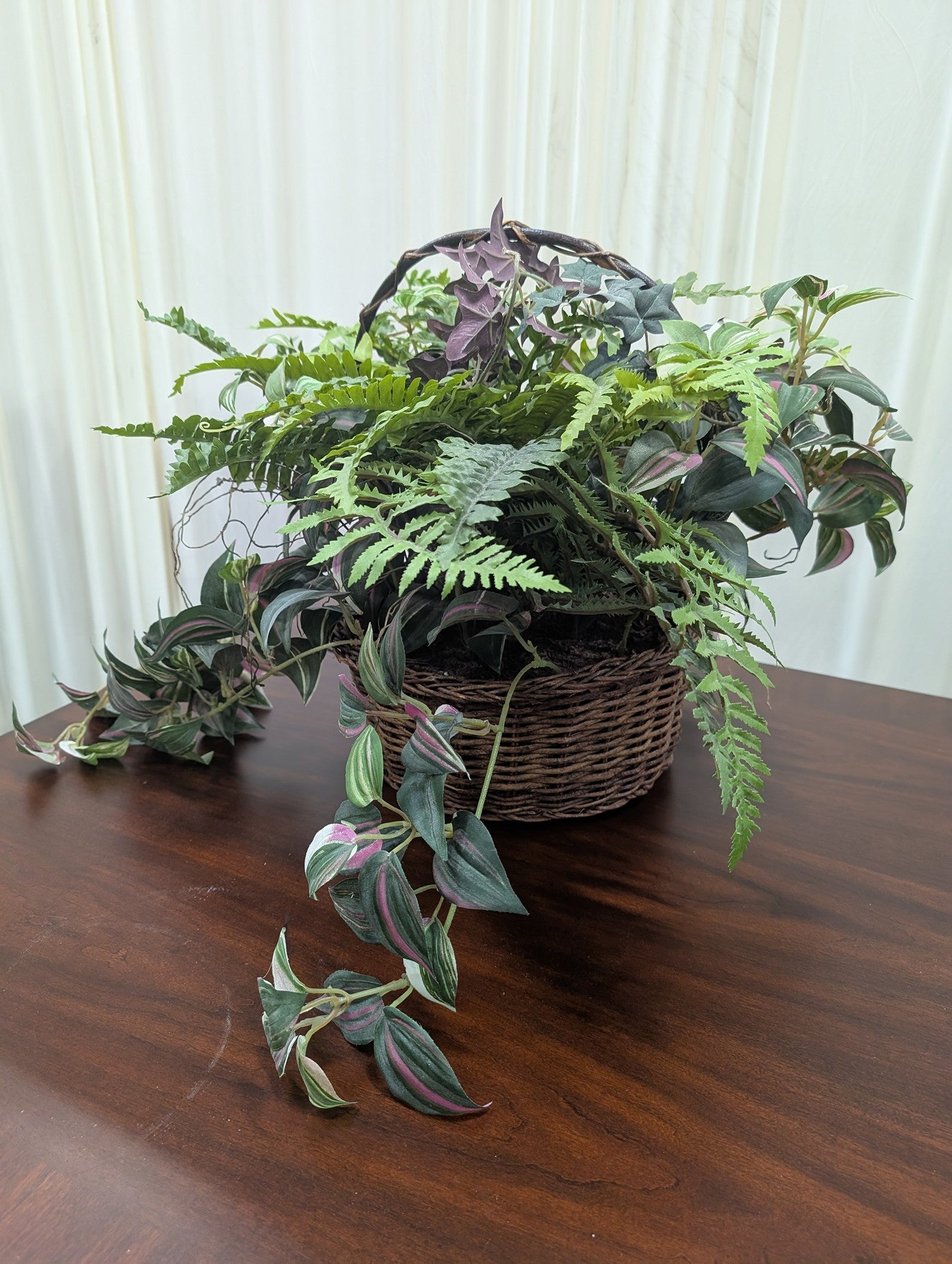 Faux Plant Arrangement in Woven Basket