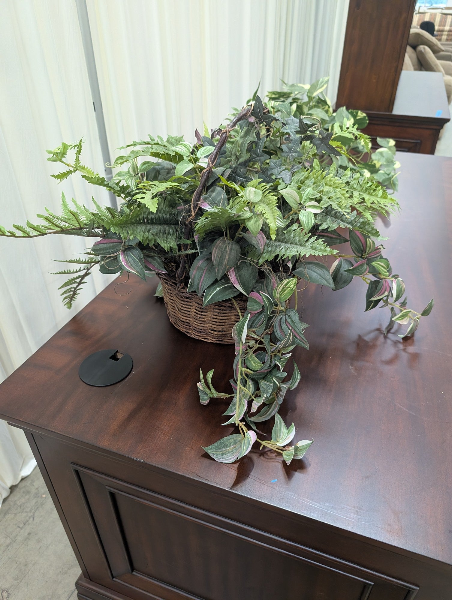 Faux Plant Arrangement in Woven Basket