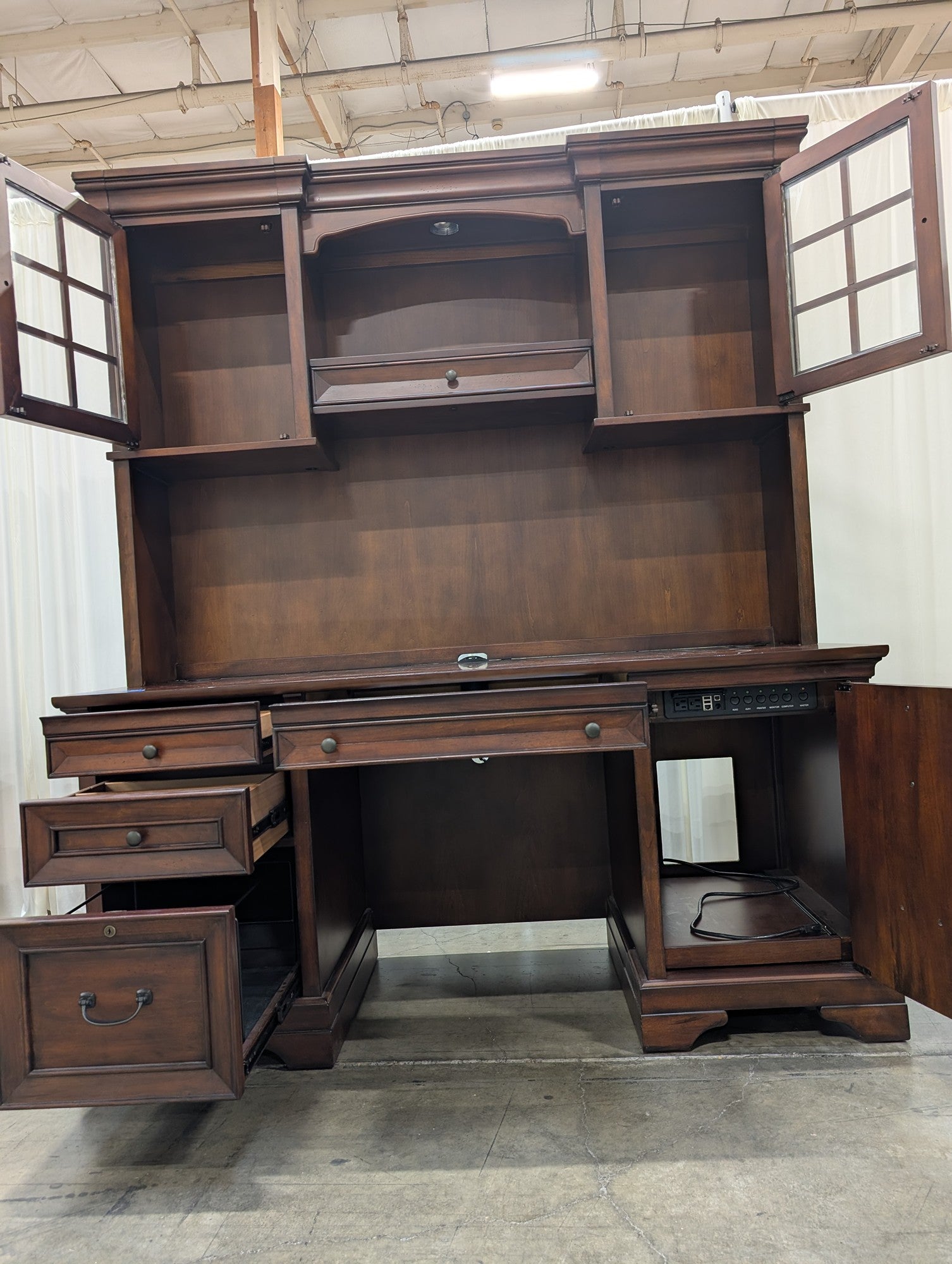 Aspenhome Brown Wood Executive Desk with Hutch