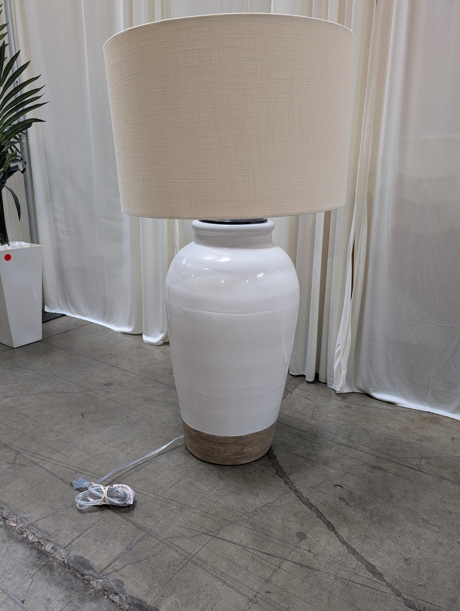 White Crackle Ceramic Table Lamp with Linen Shade