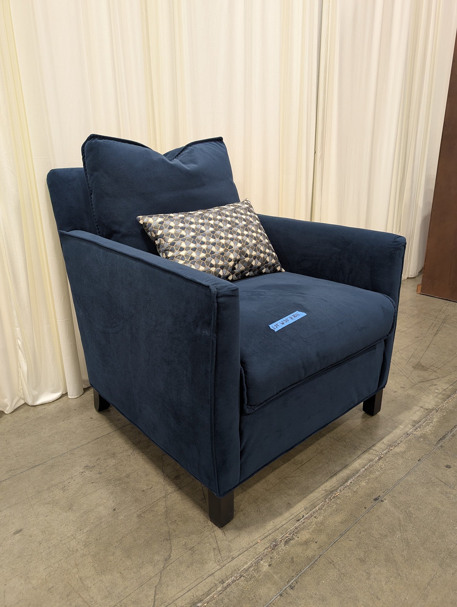 Navy Blue Microfiber Armchair with Accent Pillow