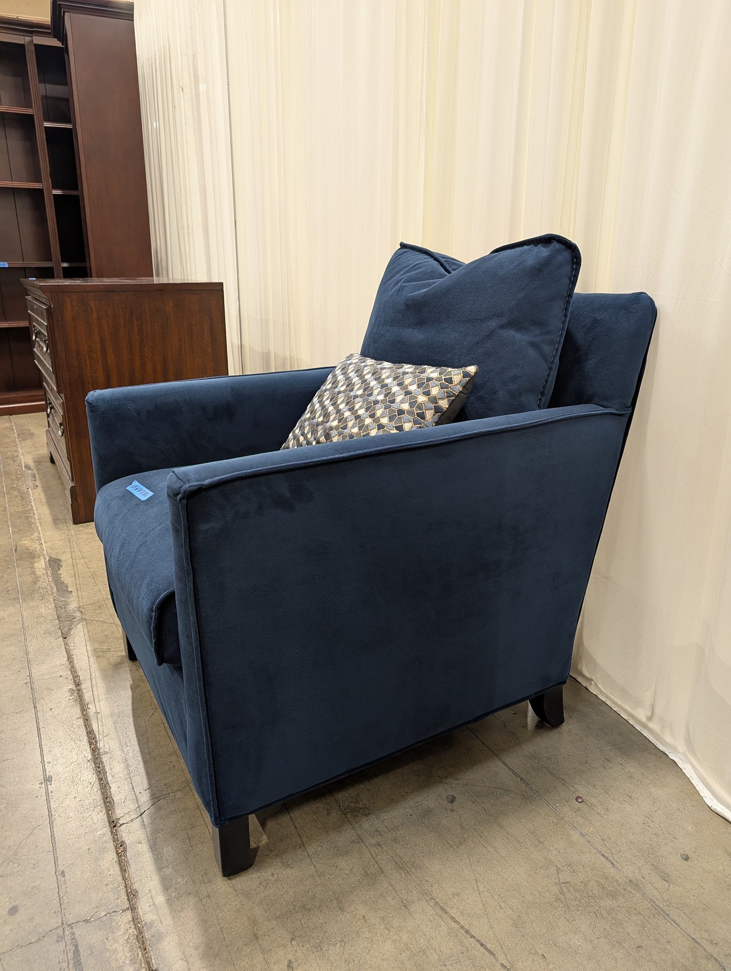Navy Blue Microfiber Armchair with Accent Pillow