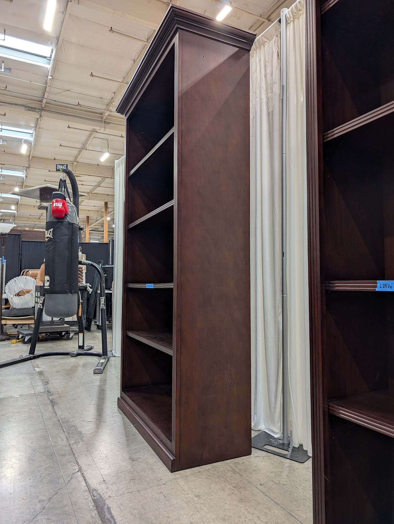 Traditional Dark Brown Wood Bookcase with Crown Molding