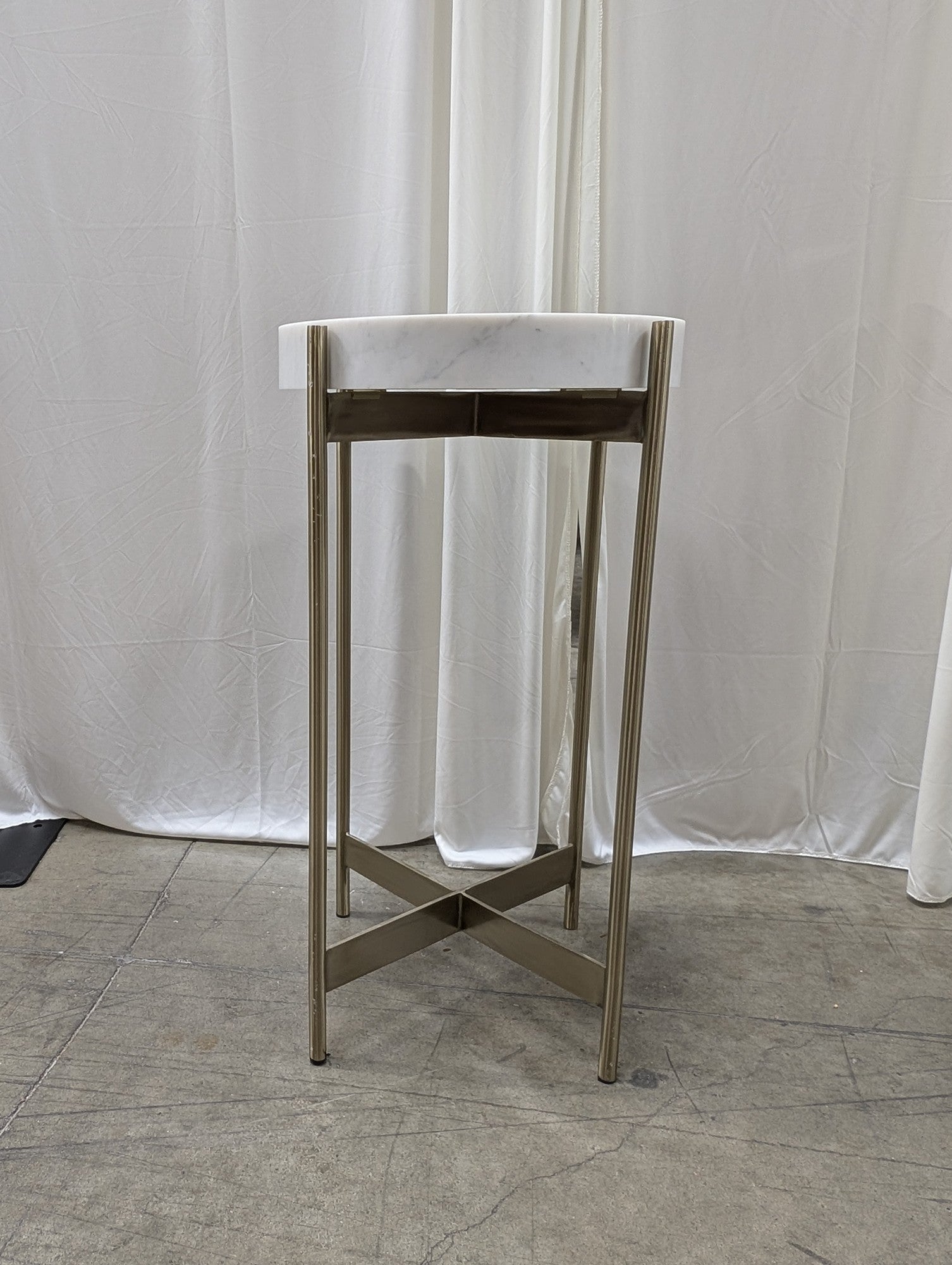 CB2 Round Metal End Table in White Marble