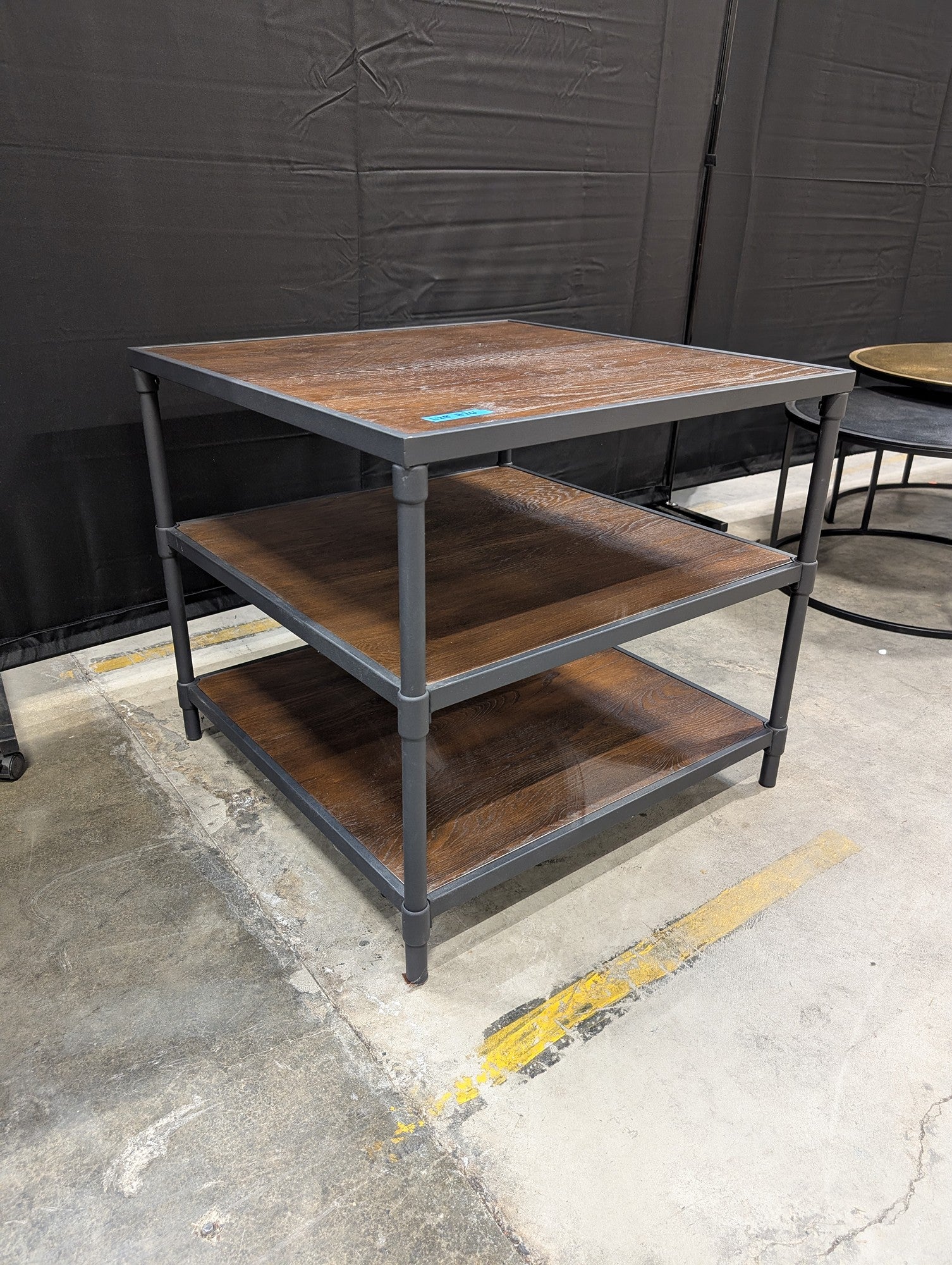 Industrial Three-Tier End Table with Metal Frame