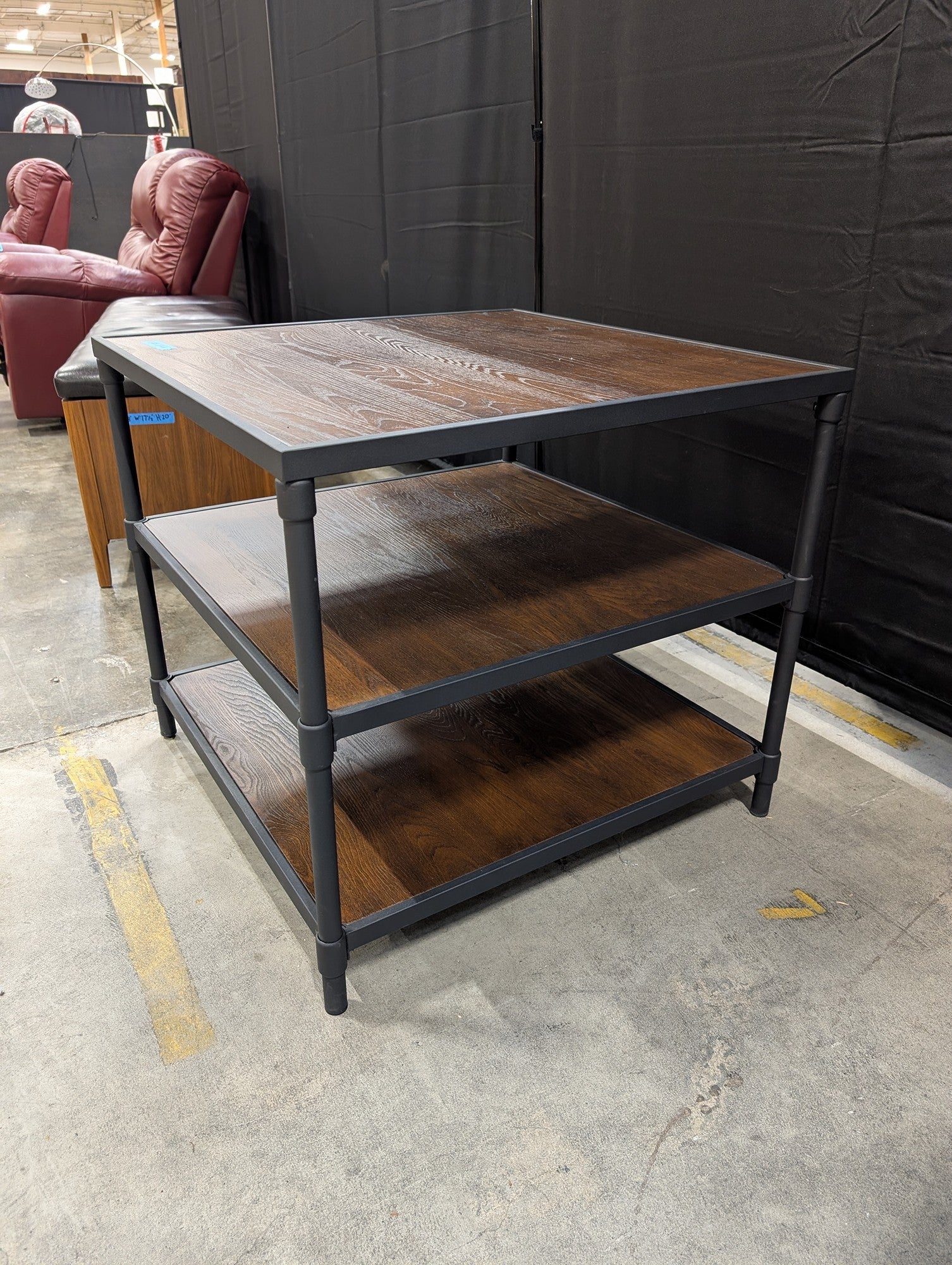 Industrial Three-Tier End Table with Metal Frame