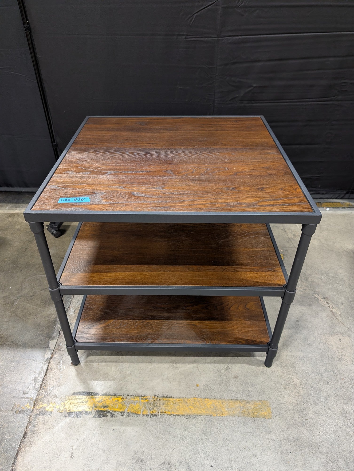 Industrial Three-Tier End Table with Metal Frame
