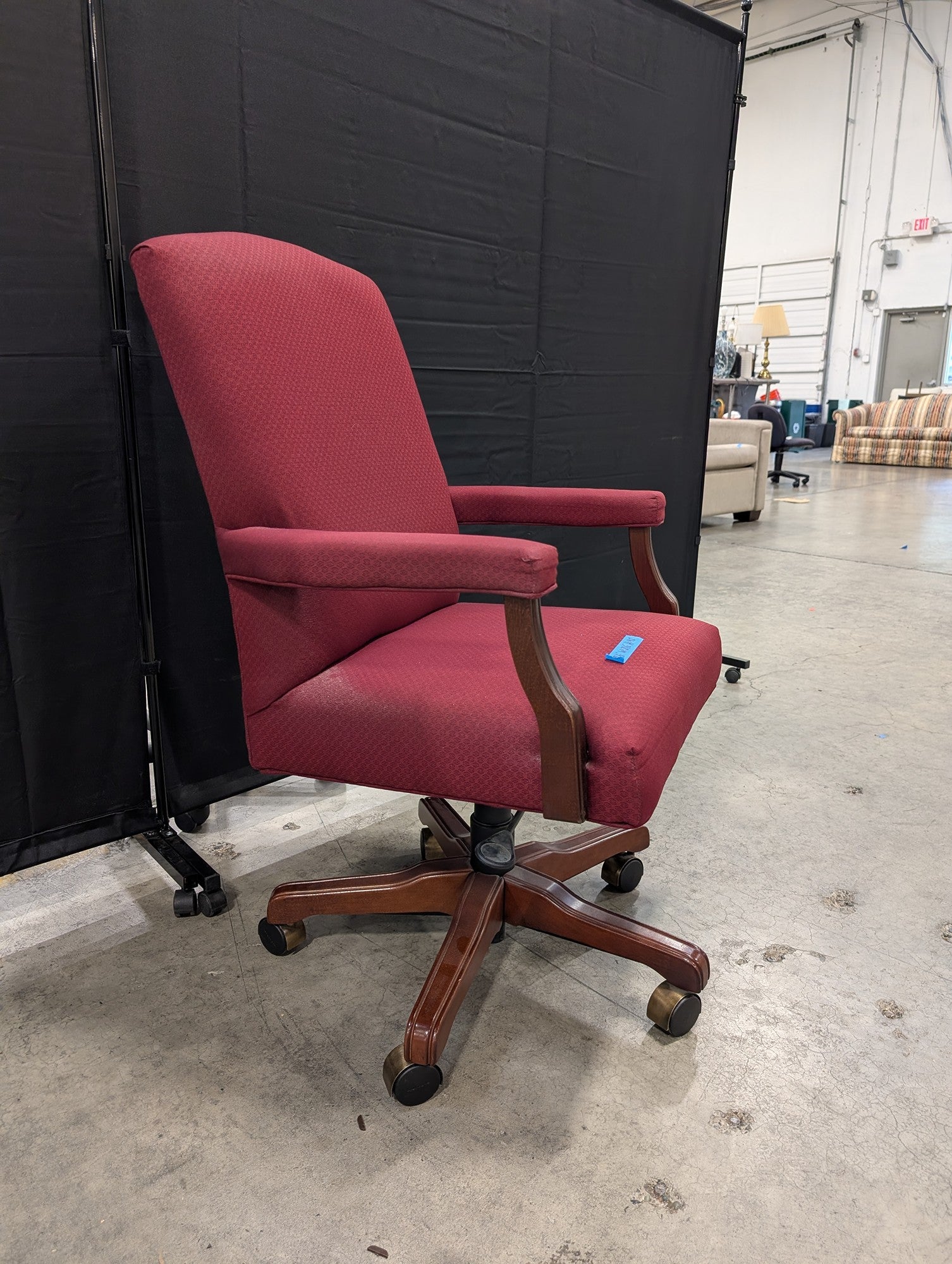 La-Z-Boy Burgundy Office Chair with Wood Base